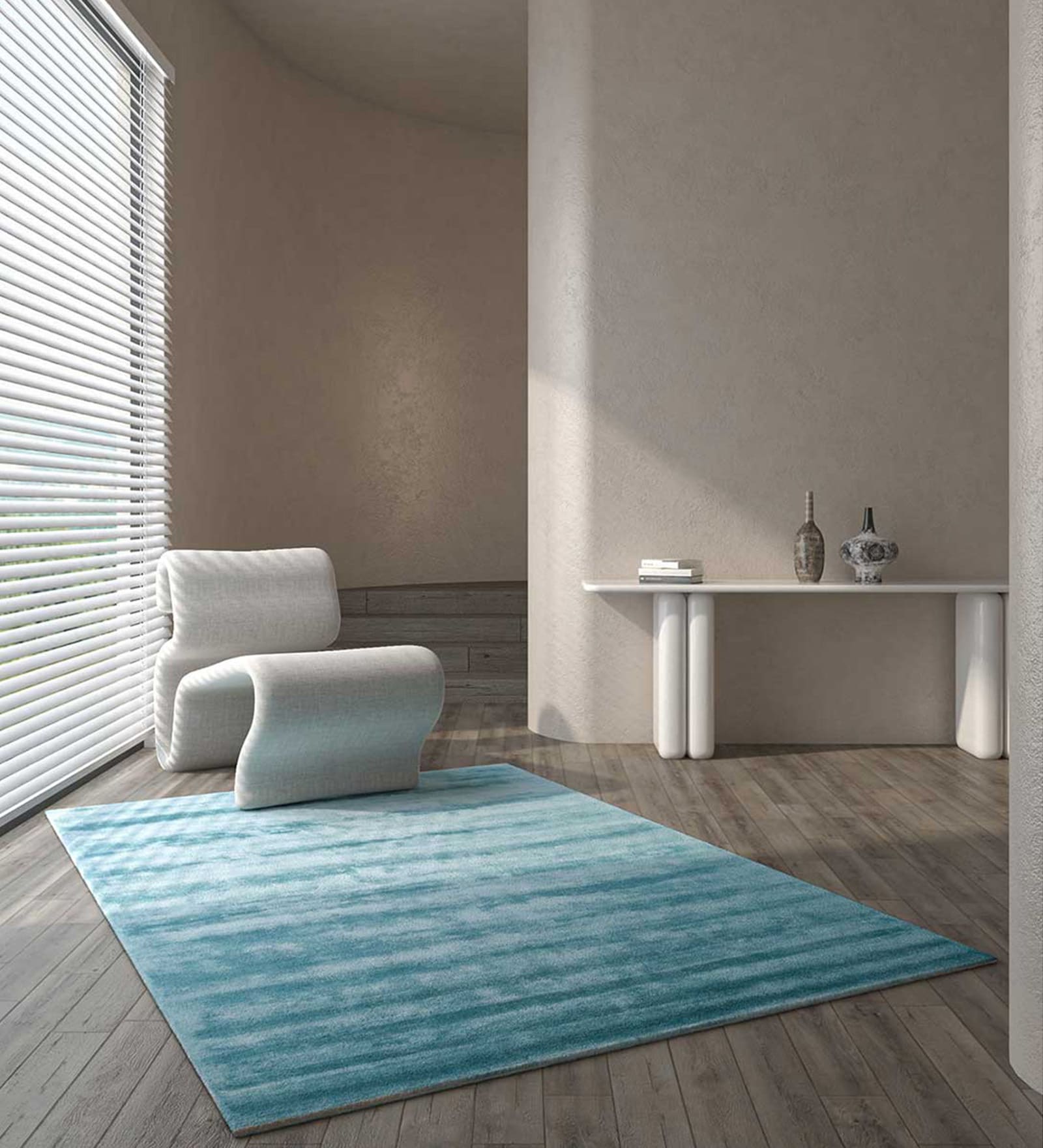 Blue Solid Viscose 8 ft x 10 ft Hand Tufted Carpet