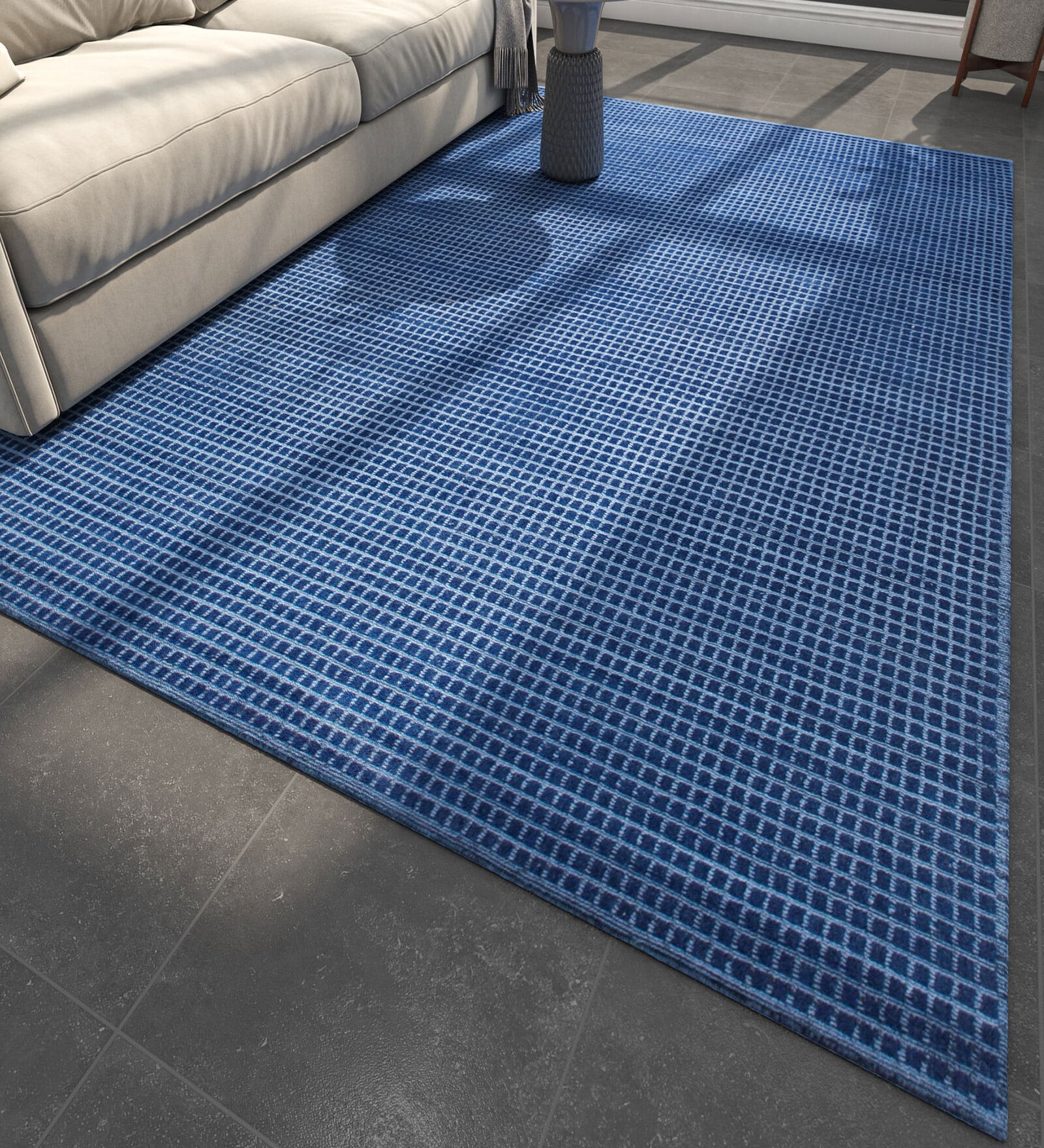Blue Solid Wool and Viscose 5 ft X 8 ft Hand Woven Rectangle Carpet