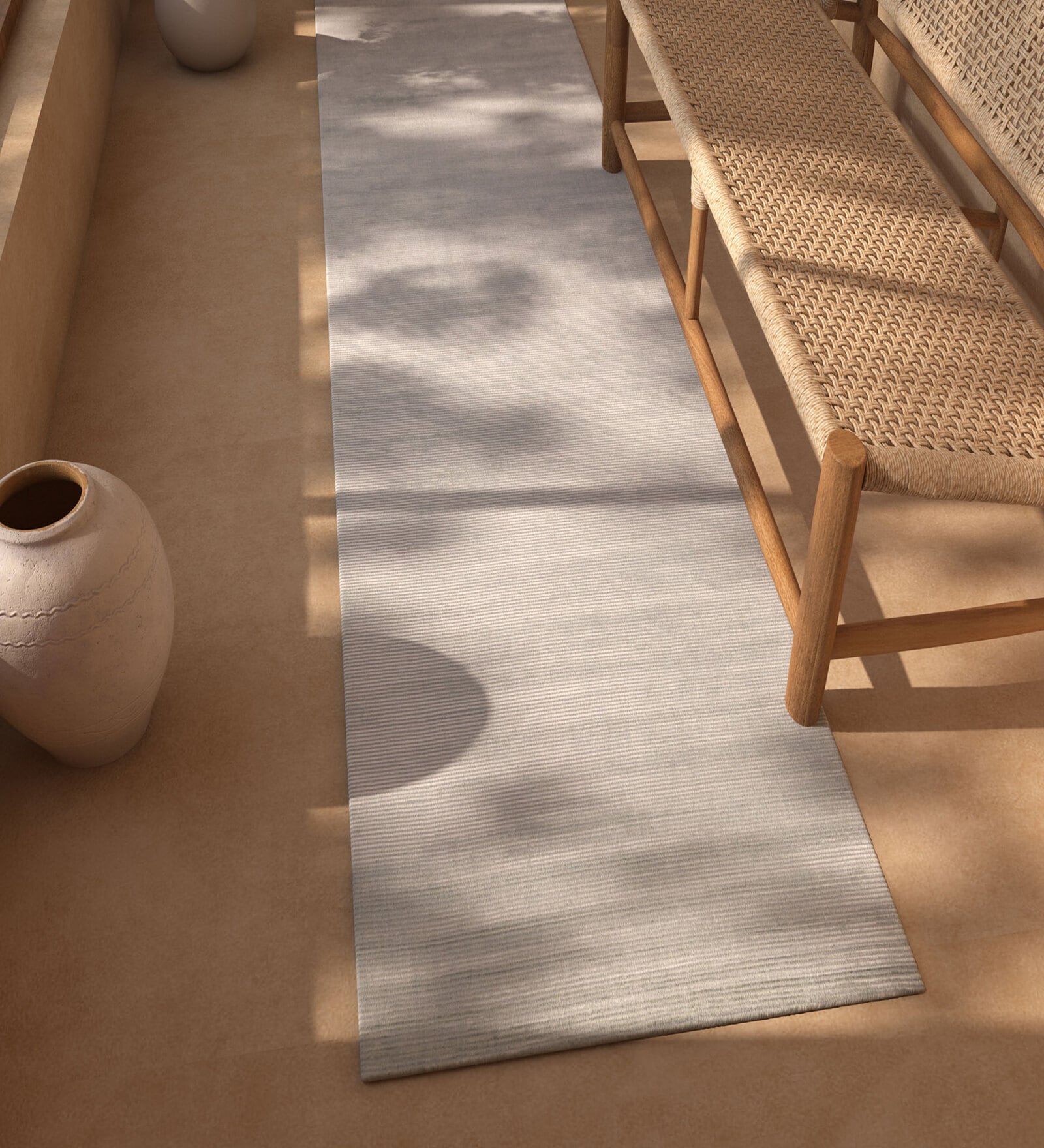 Blue Solid Wool and Viscose 7'2 ft X 2'5 ft Hand Woven Runner