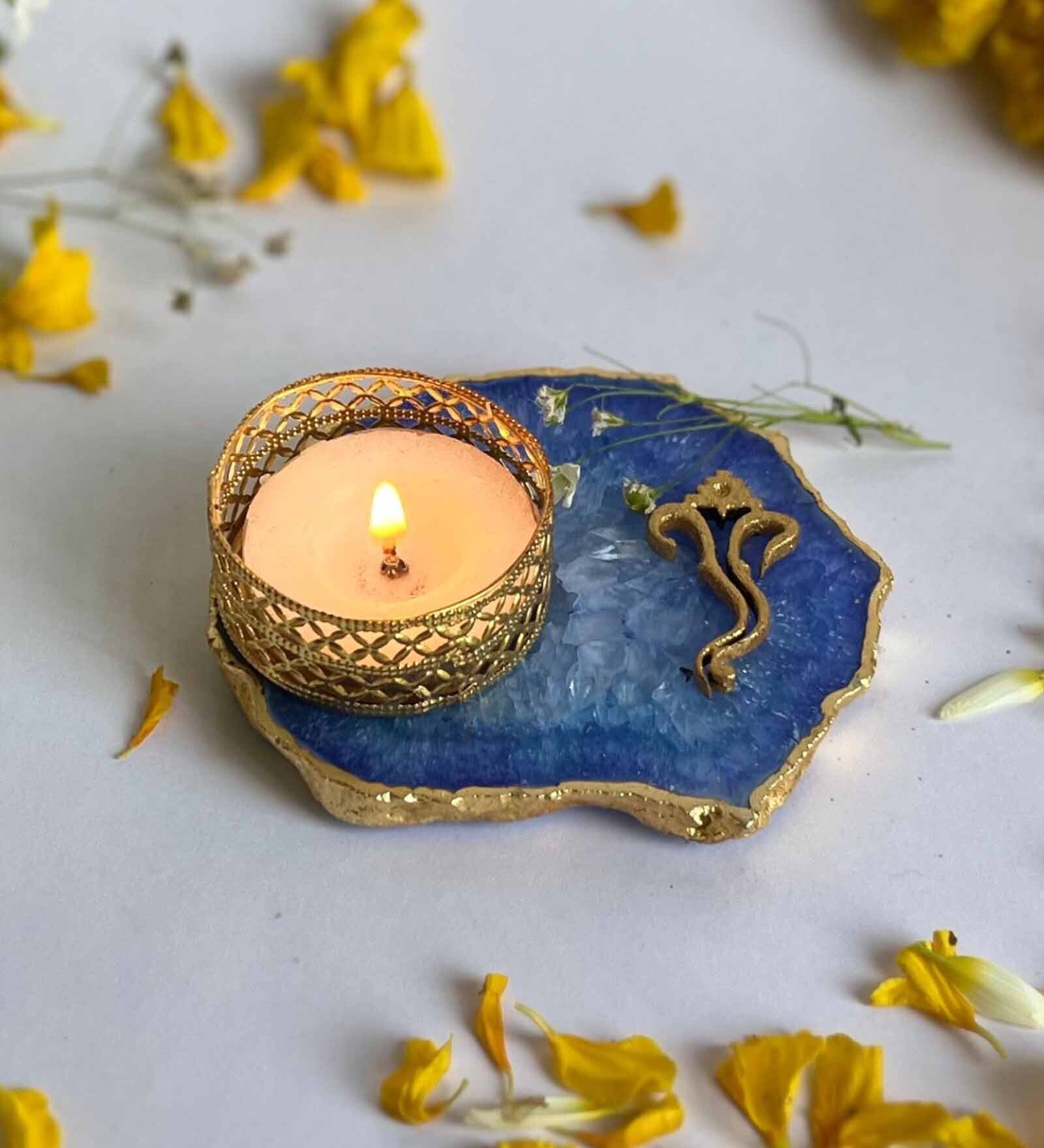 Blue Stone Figurine Tea light Holder