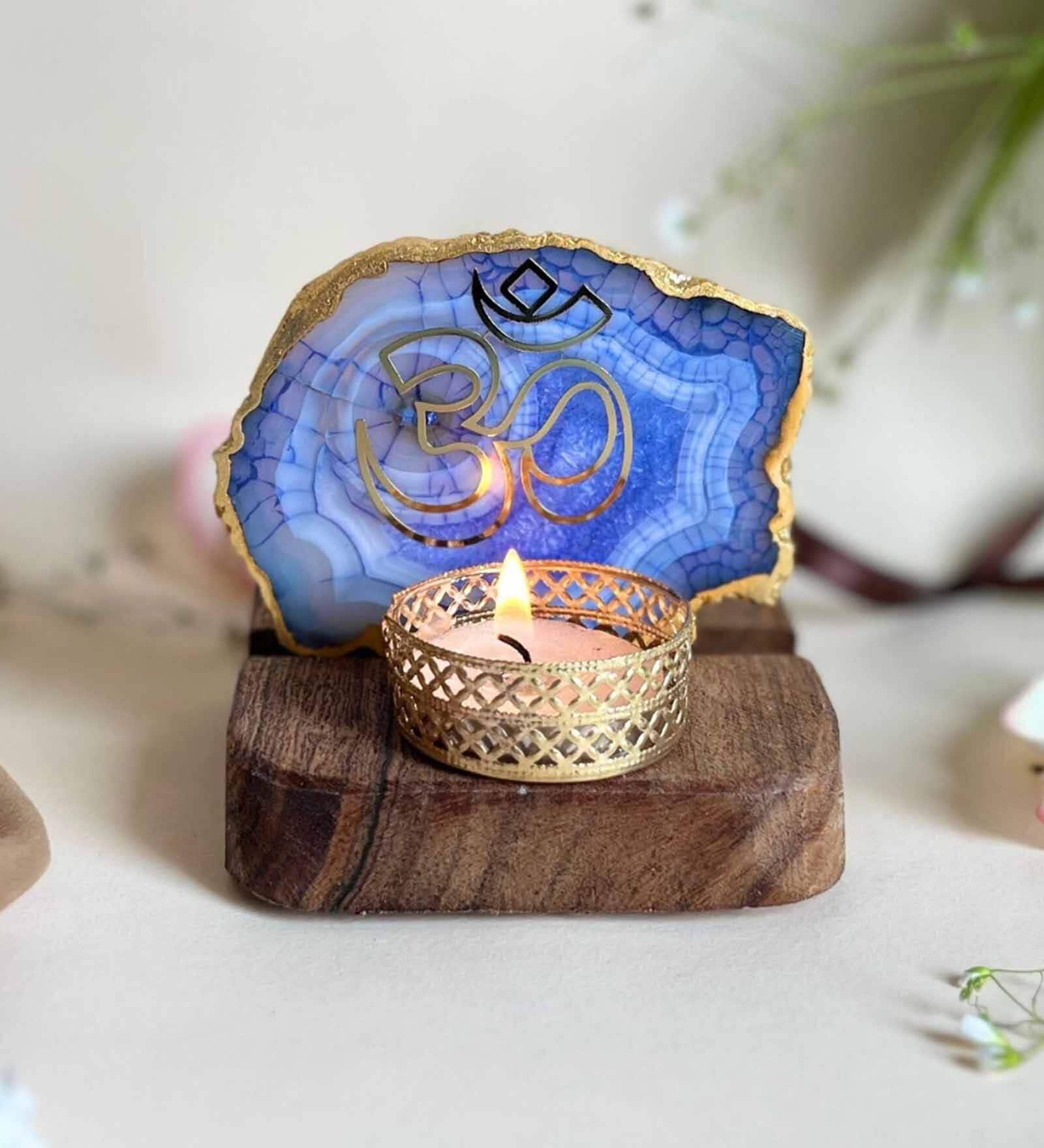 Blue Stone Figurine Tea light Holder