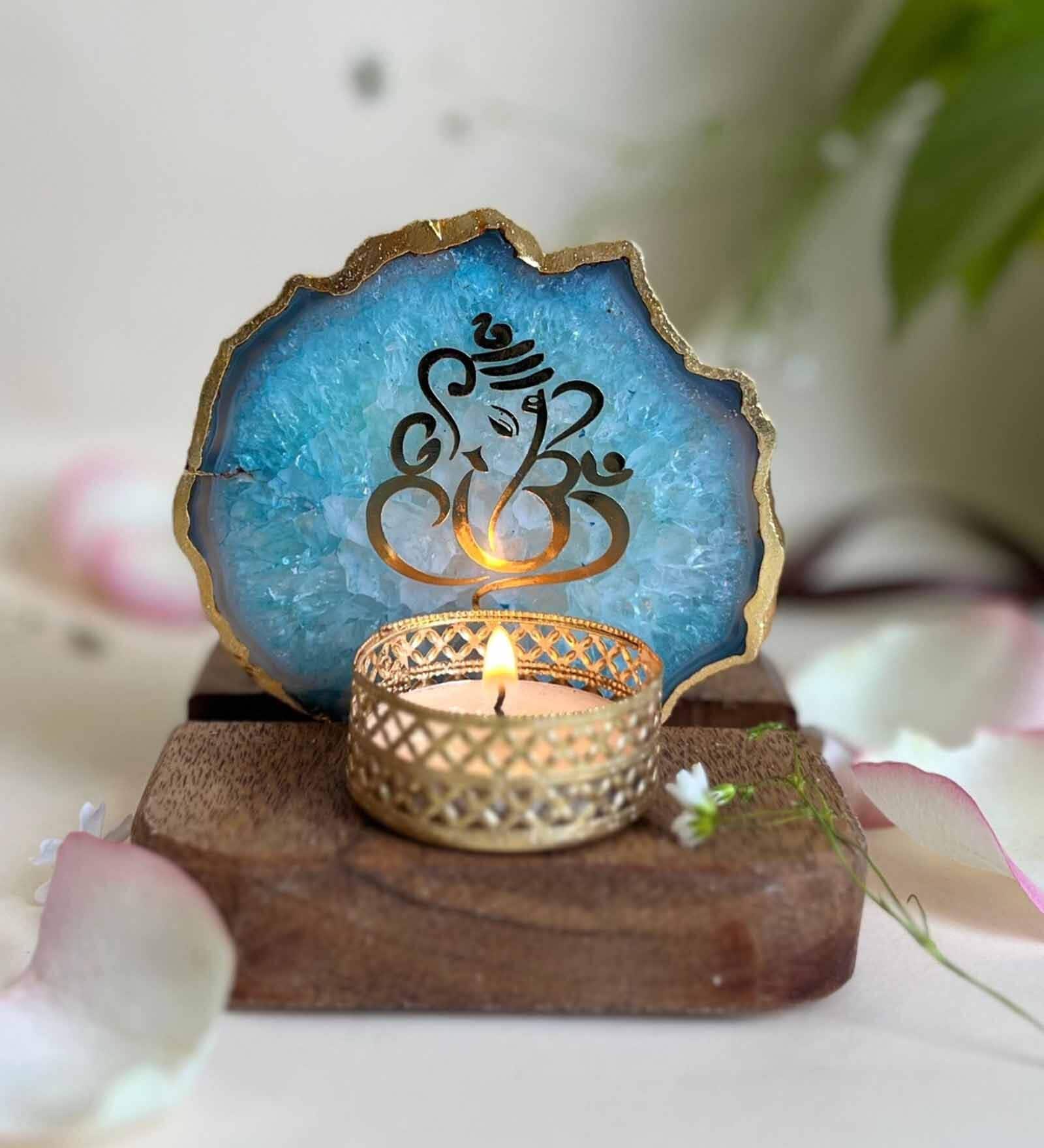 Blue Stone Figurine Tea light Holder