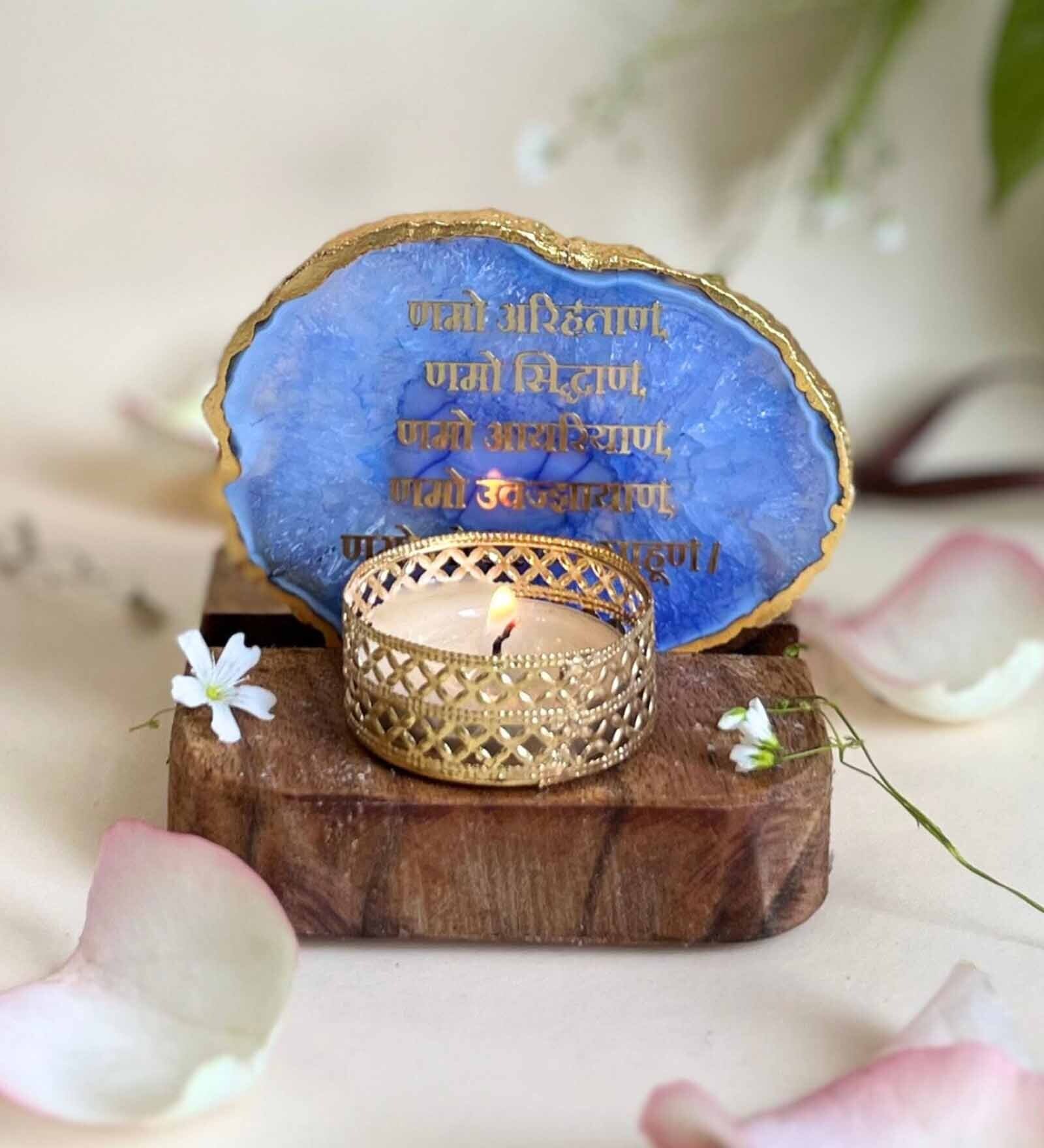 Blue Stone Figurine Tea light Holder