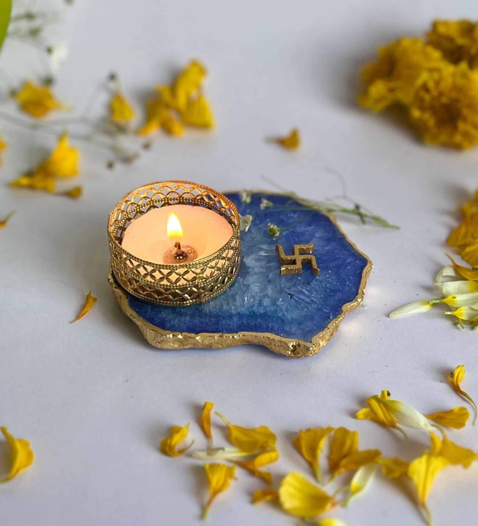Blue Stone Figurine Tea light Holder