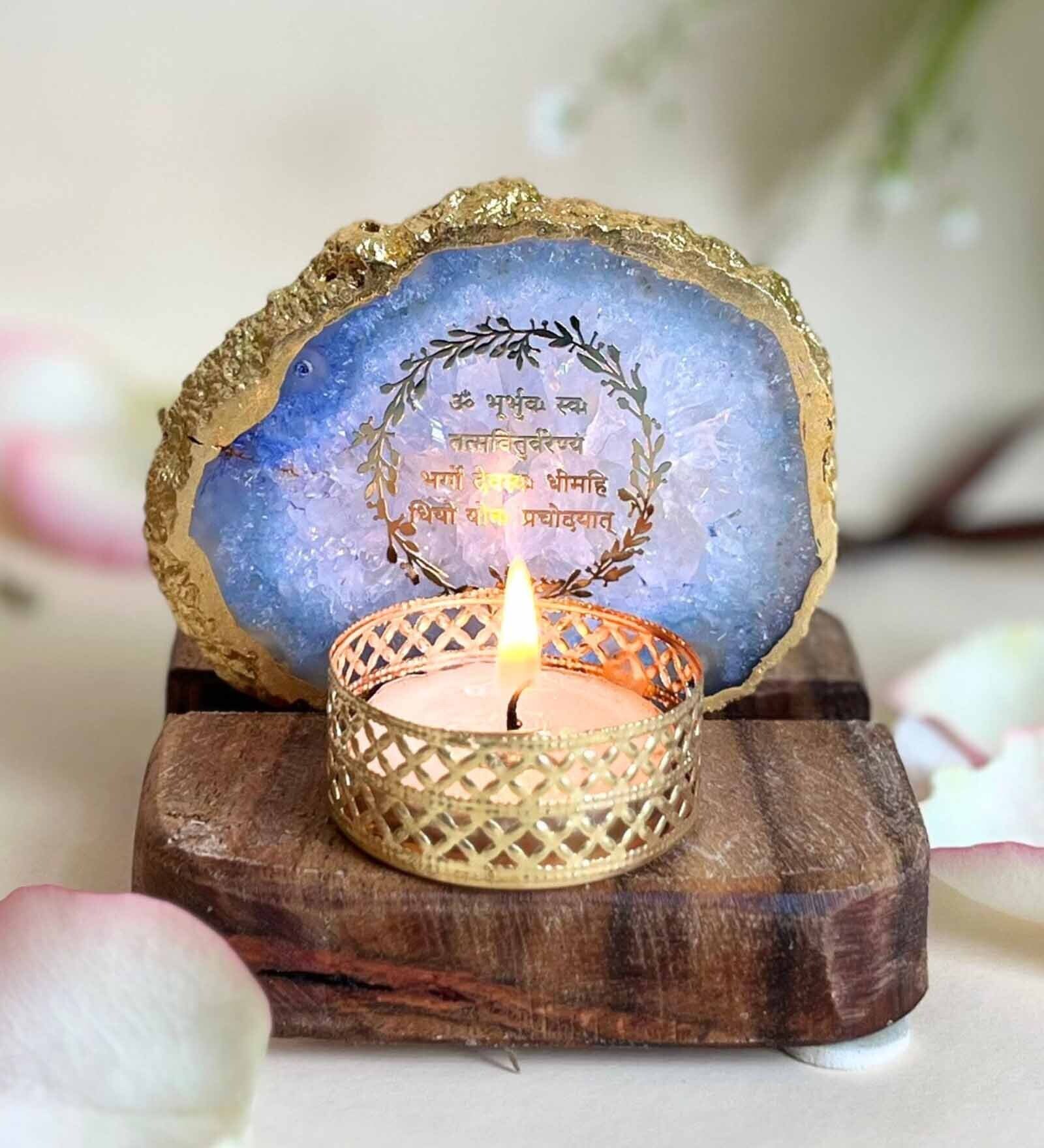 Blue Stone Figurine Tea light Holder