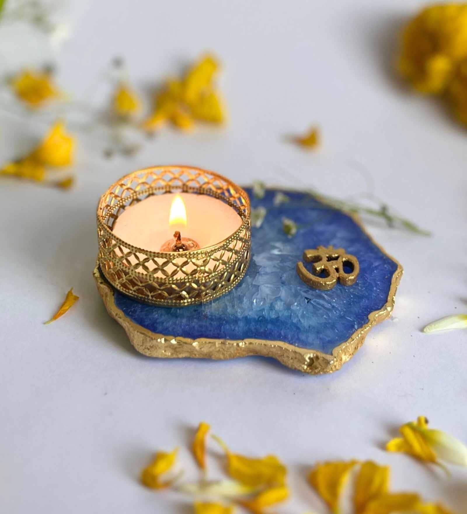 Blue Stone Figurine Tea light Holder