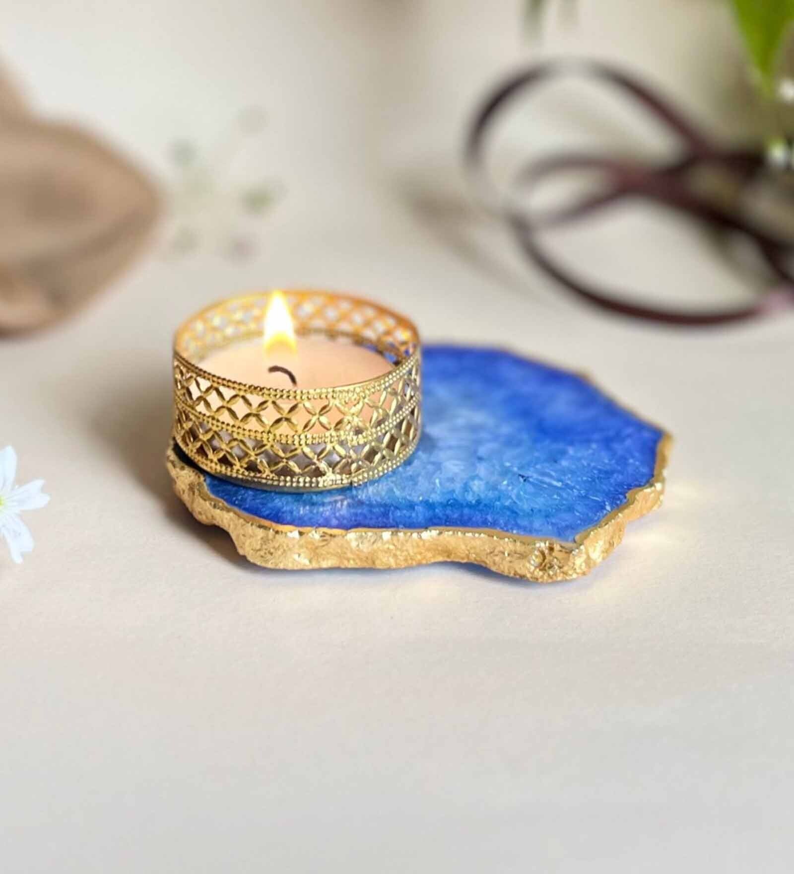 Blue Stone Tealight Holder