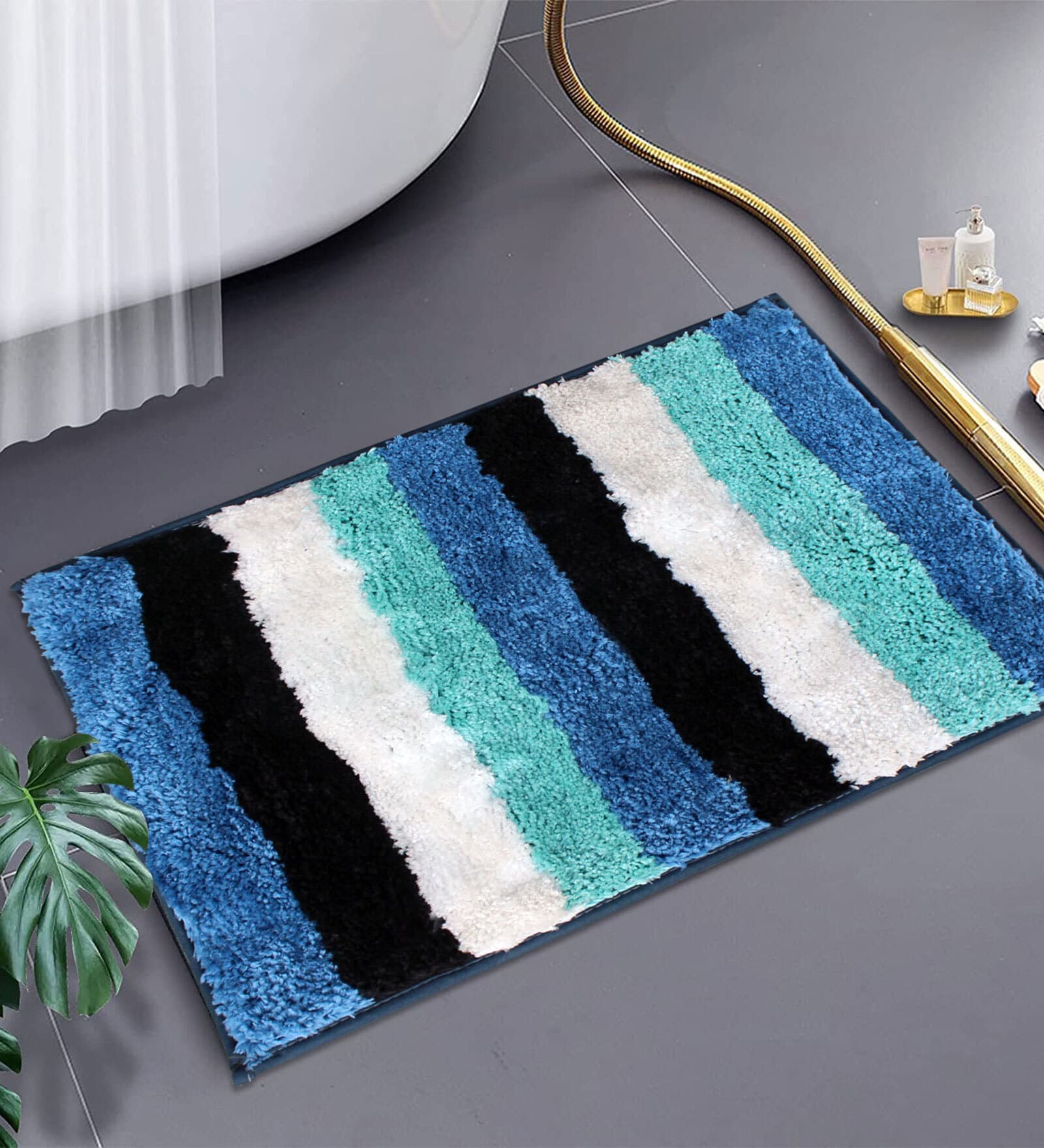 Blue Stripe Microfiber 24x16 Inches Super Soft Bath Mat