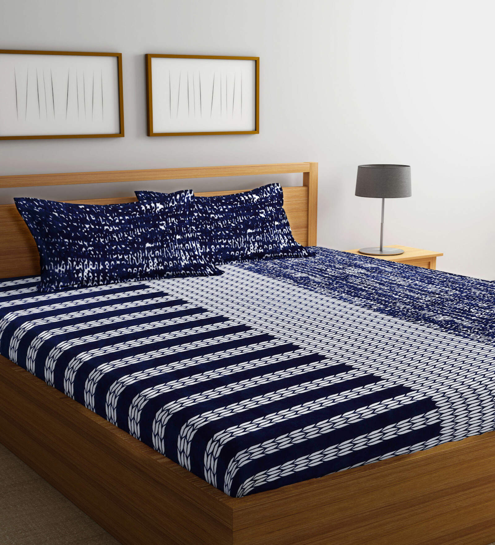 Buy Blue Striped 300 TC Wool Double Queen Woolen Bedsheet with 2 Pillow covers by Klotthe at 70