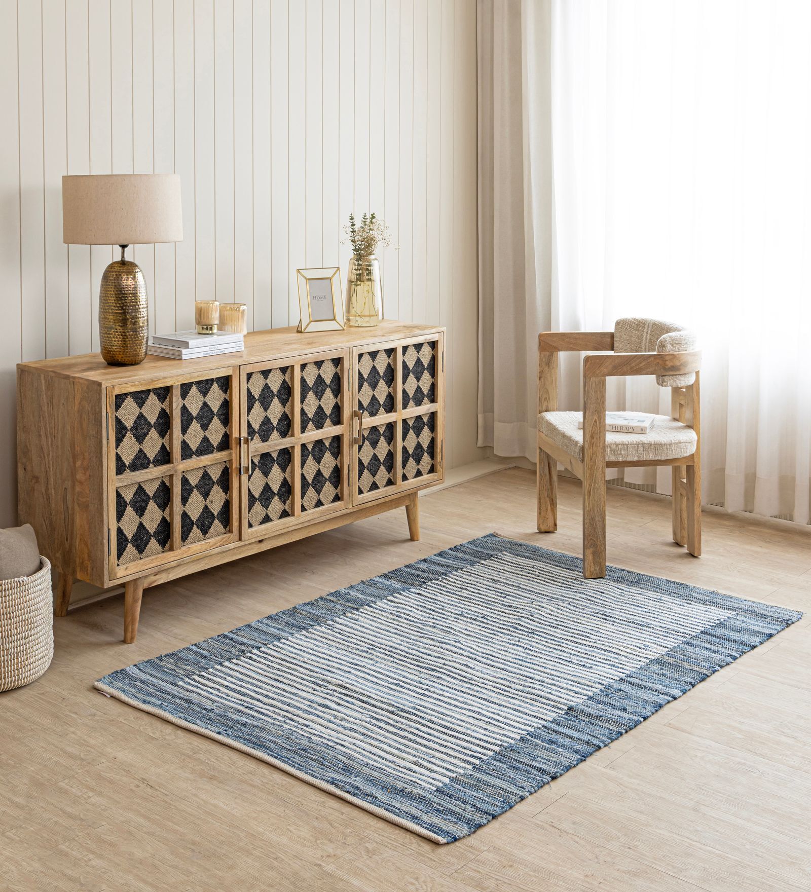 Blue Striped Hand Woven 6 Ft X 4 Ft  Dhurrie