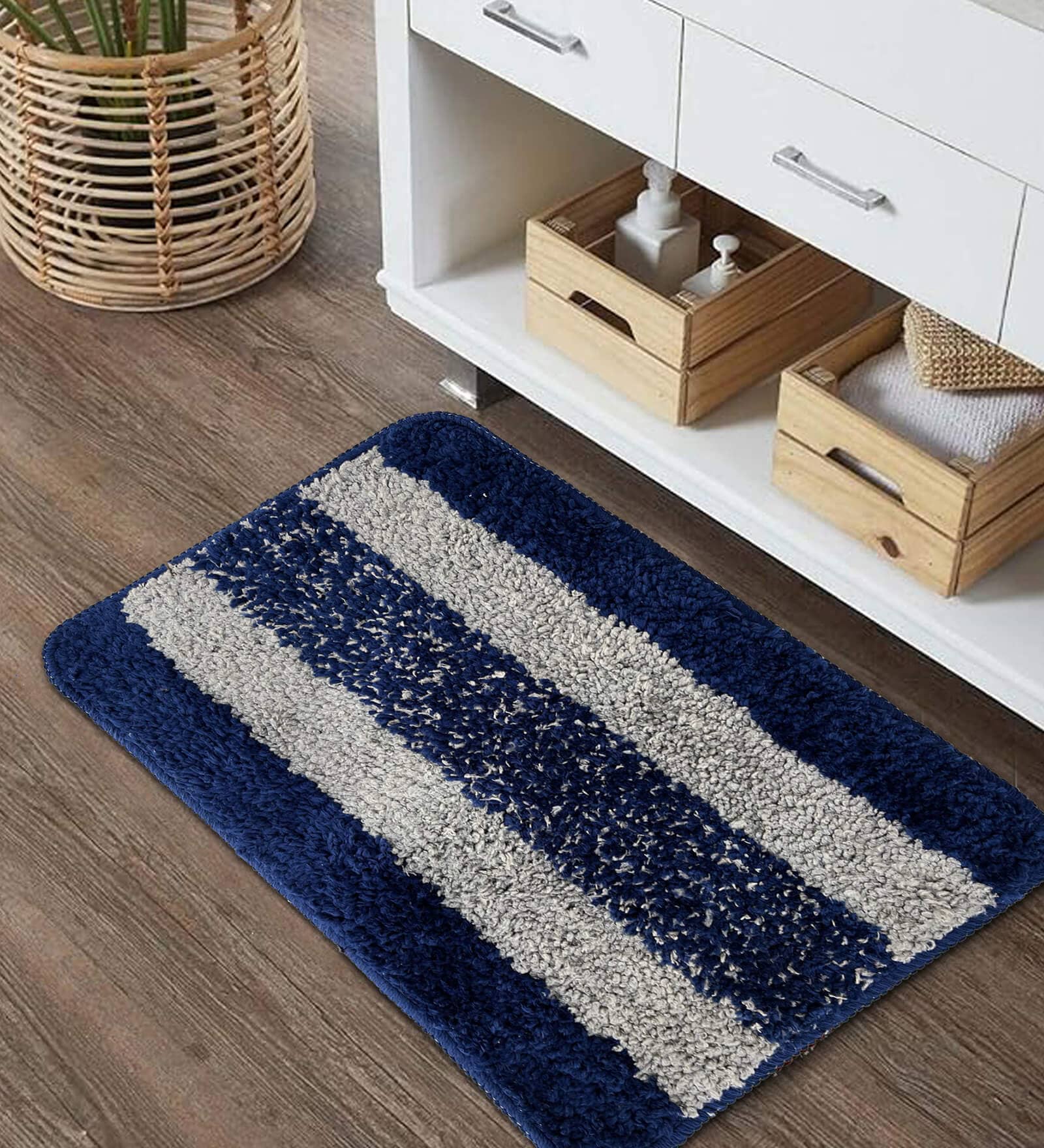 Blue Striped Microfibre 14x20 Inches AntiSkid Door Mat