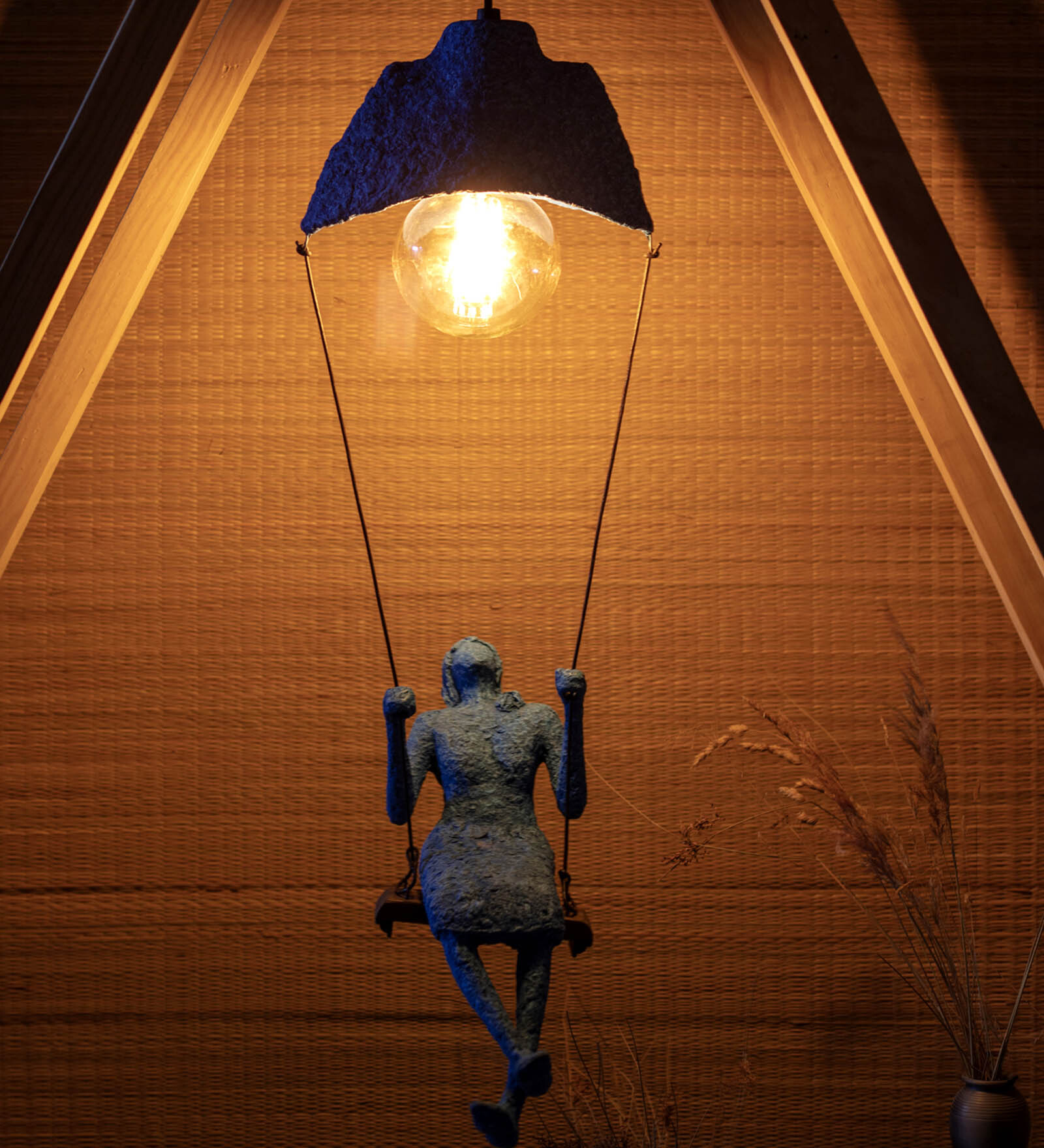 Ciaro Blue Papier Mache Hanging Light