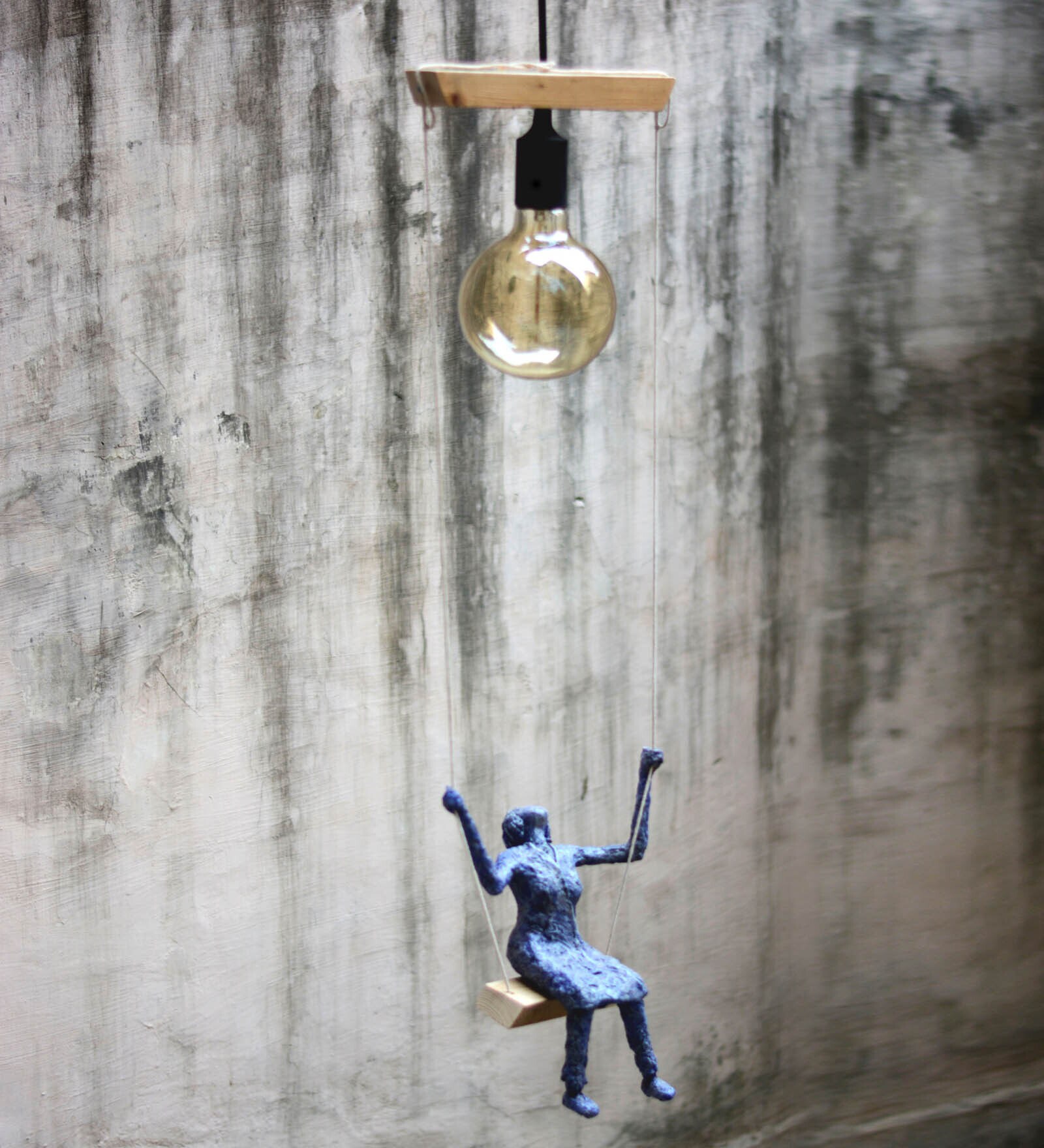 Bayley Blue Papier Mache Hanging Light