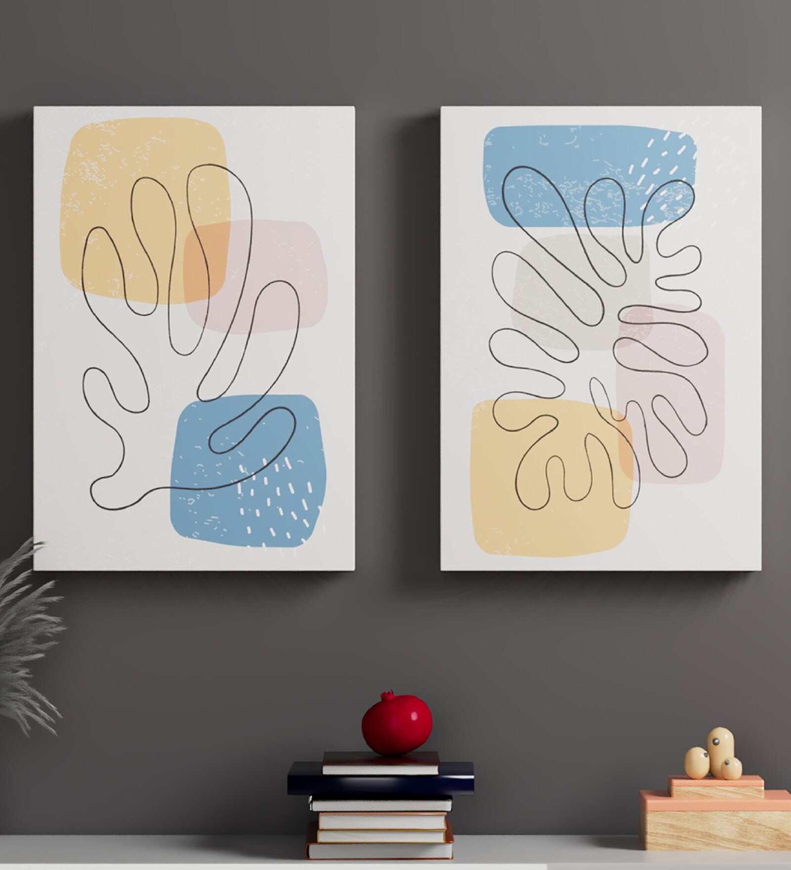 Multicolour Synthetic Wood (Set of 2) Art Panels