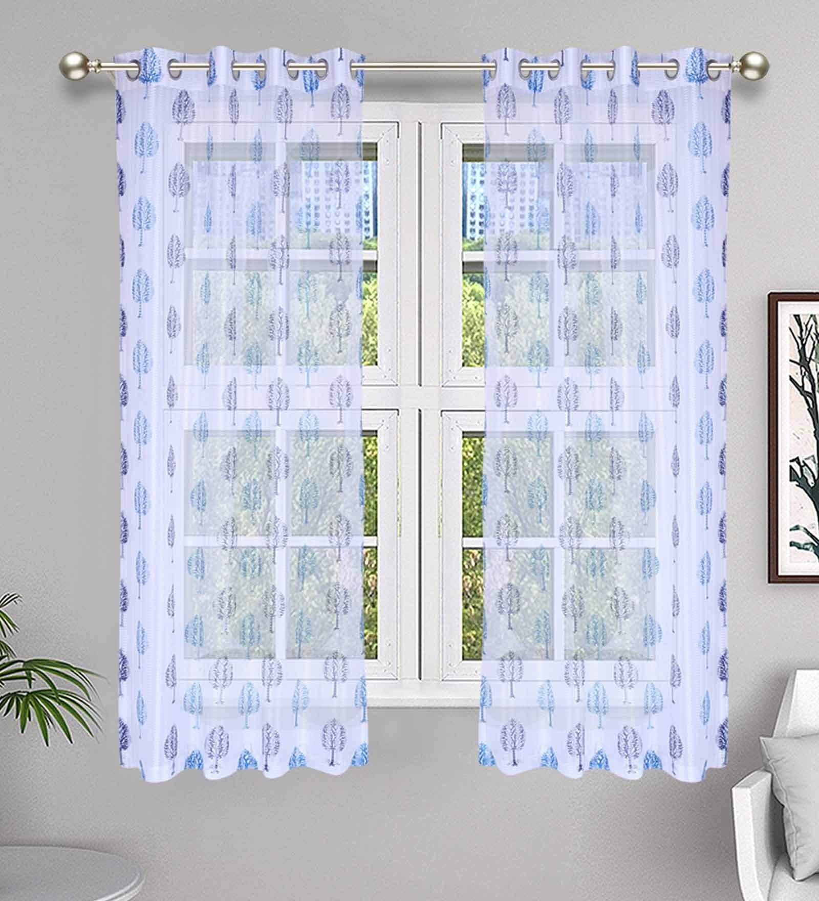 Blue Tissue Semisheer 5 Feet Eyelet Curtain (Set of 2)
