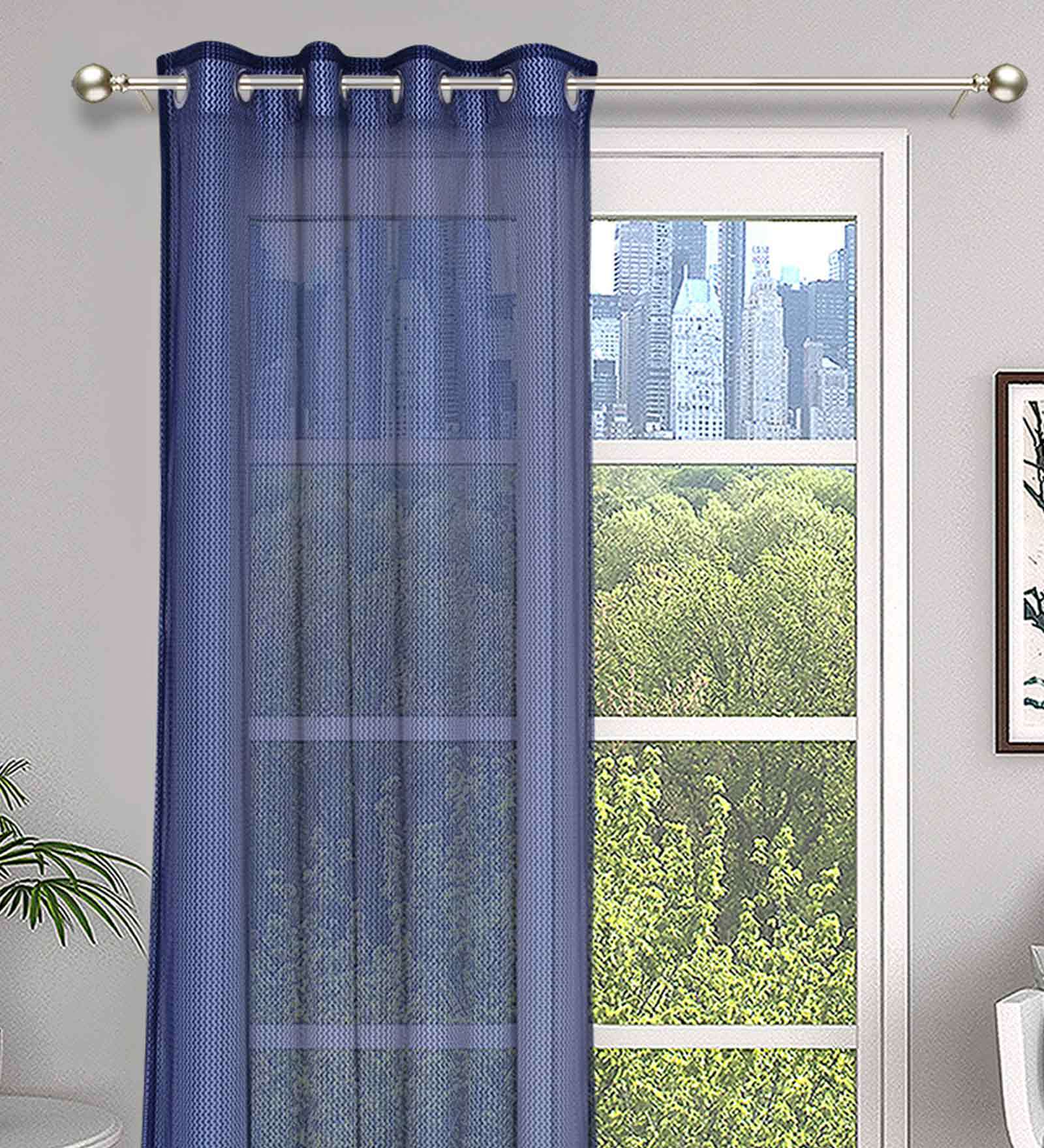 Blue Solid Tissue 7 Ft Sheer Eyelet Door Curtains (Set of 2)
