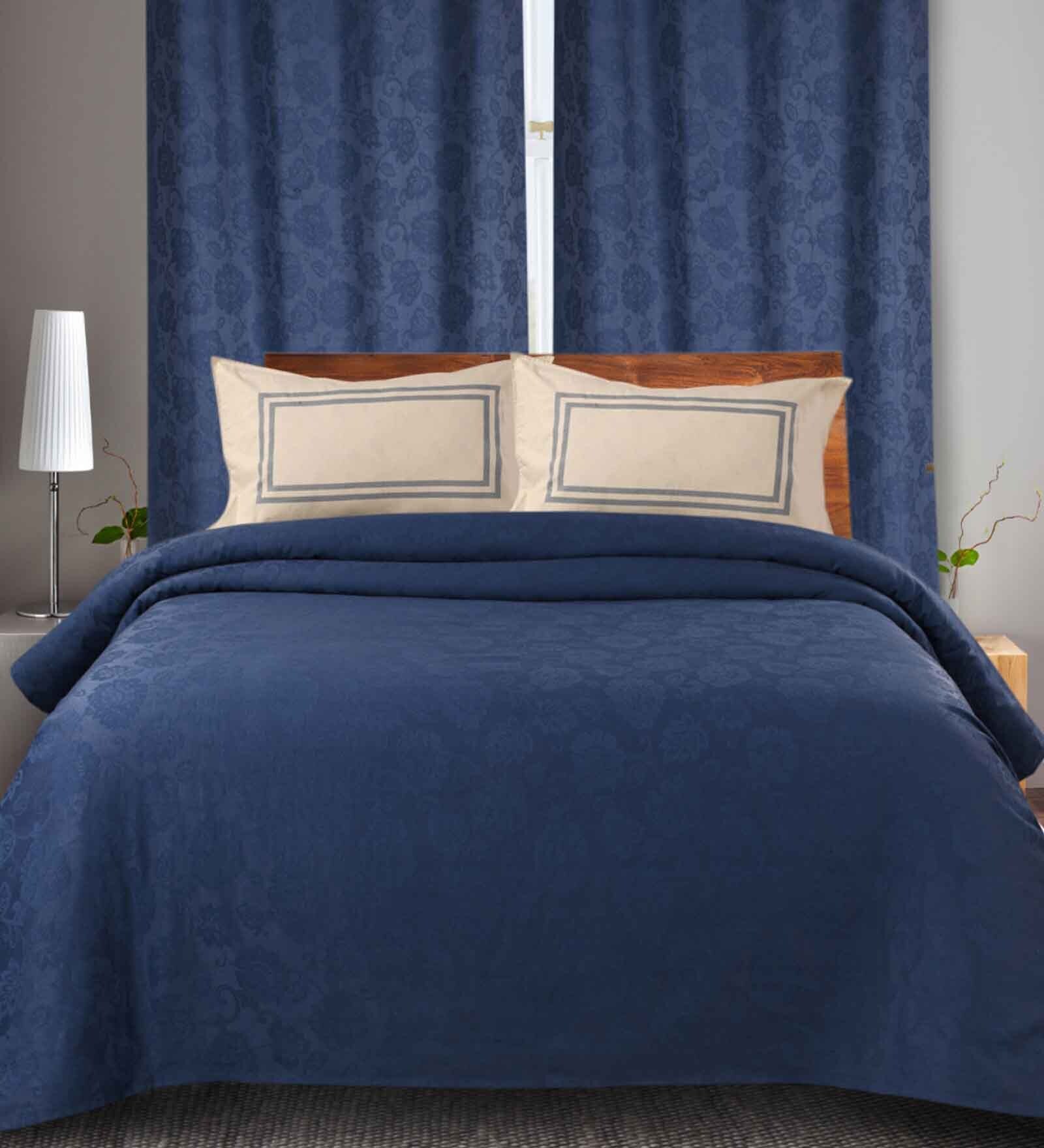 Blue Floral 144 TC 100% Cotton King Sized Bed Sheets with 2 Pillow Covers