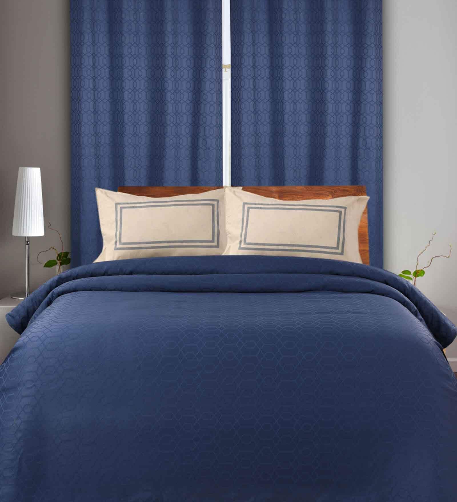 Blue Geometric 144 TC 100% Cotton King Sized Bed Sheets with 2 Pillow Covers