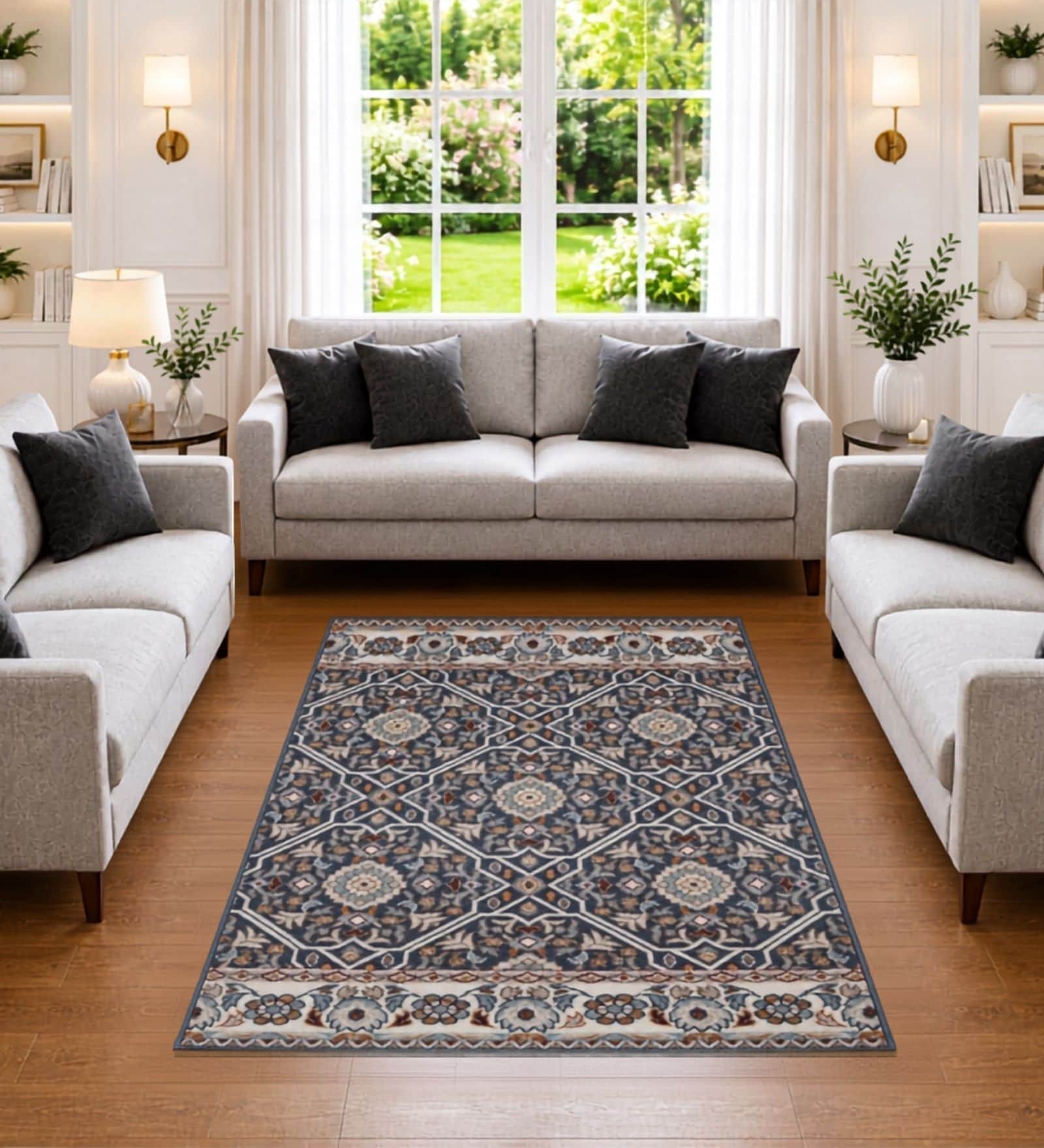 Blue Traditional PP Heatset 3 x 5 Feet  Machine -Made Carpet