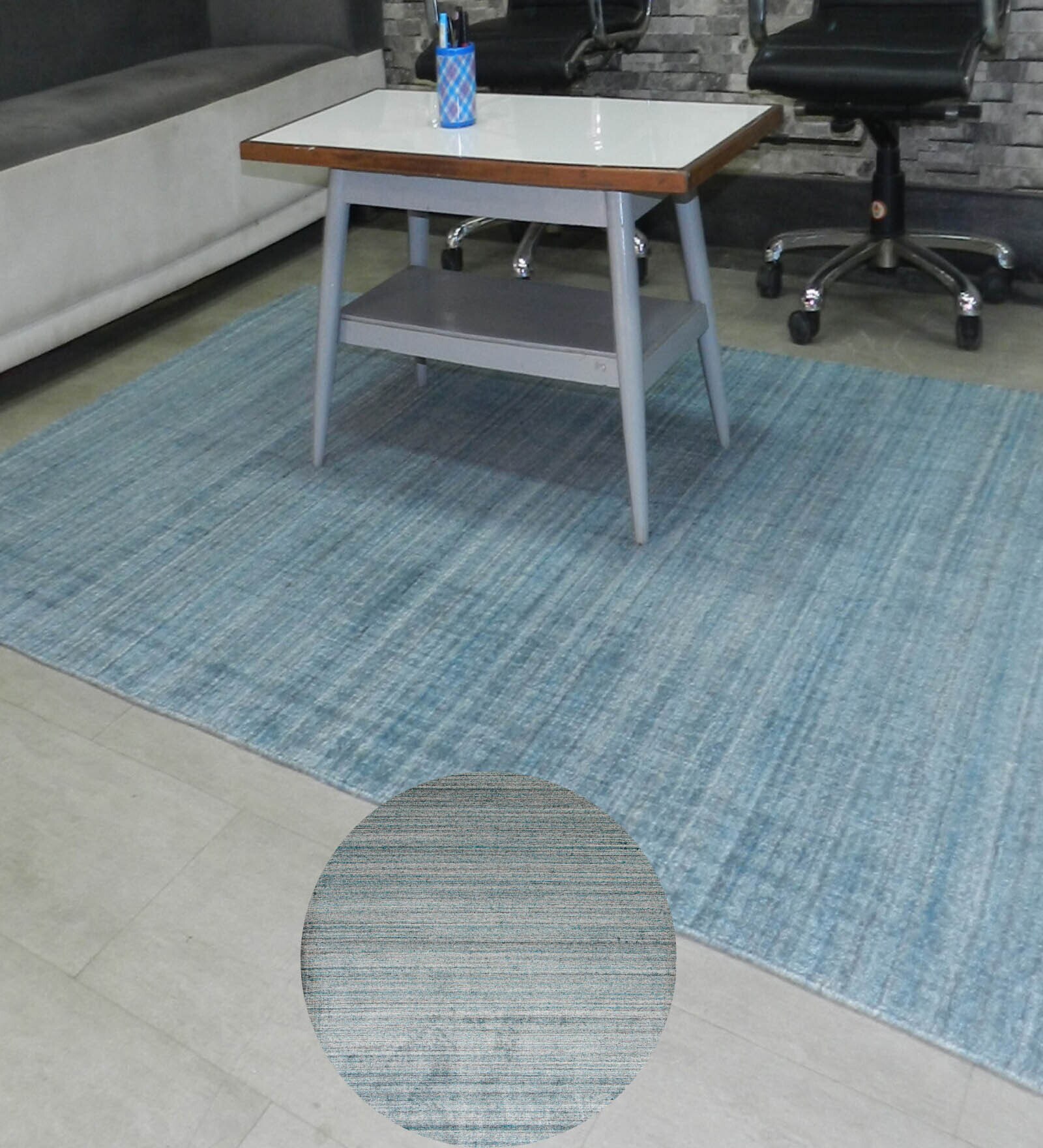 Blue Traditional Viscose And Wool And Cotton 8X5 Feet Handloom Carpet
