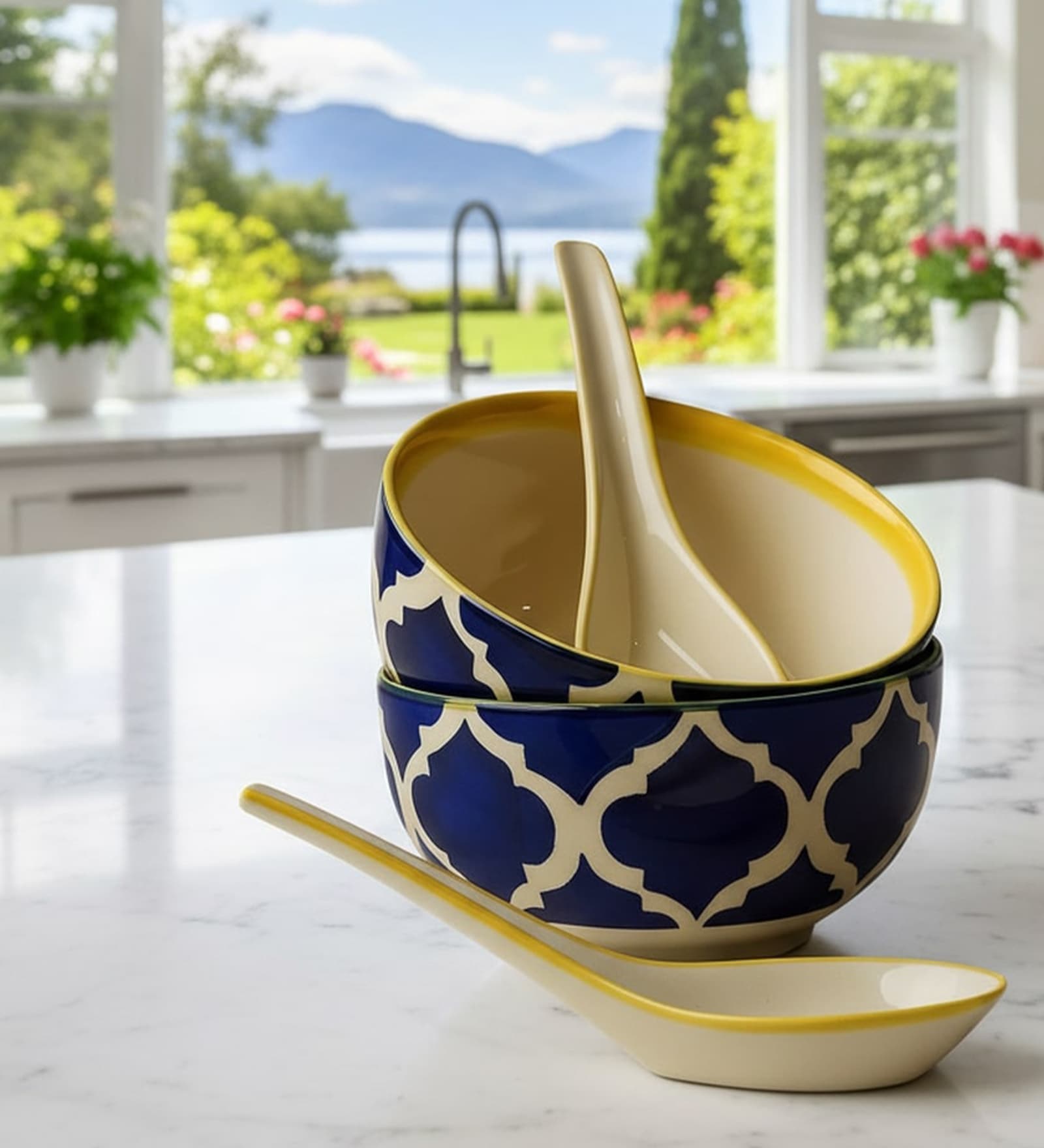 Blue Umrao Ceramic Bowl Set of 2(300ml Each)