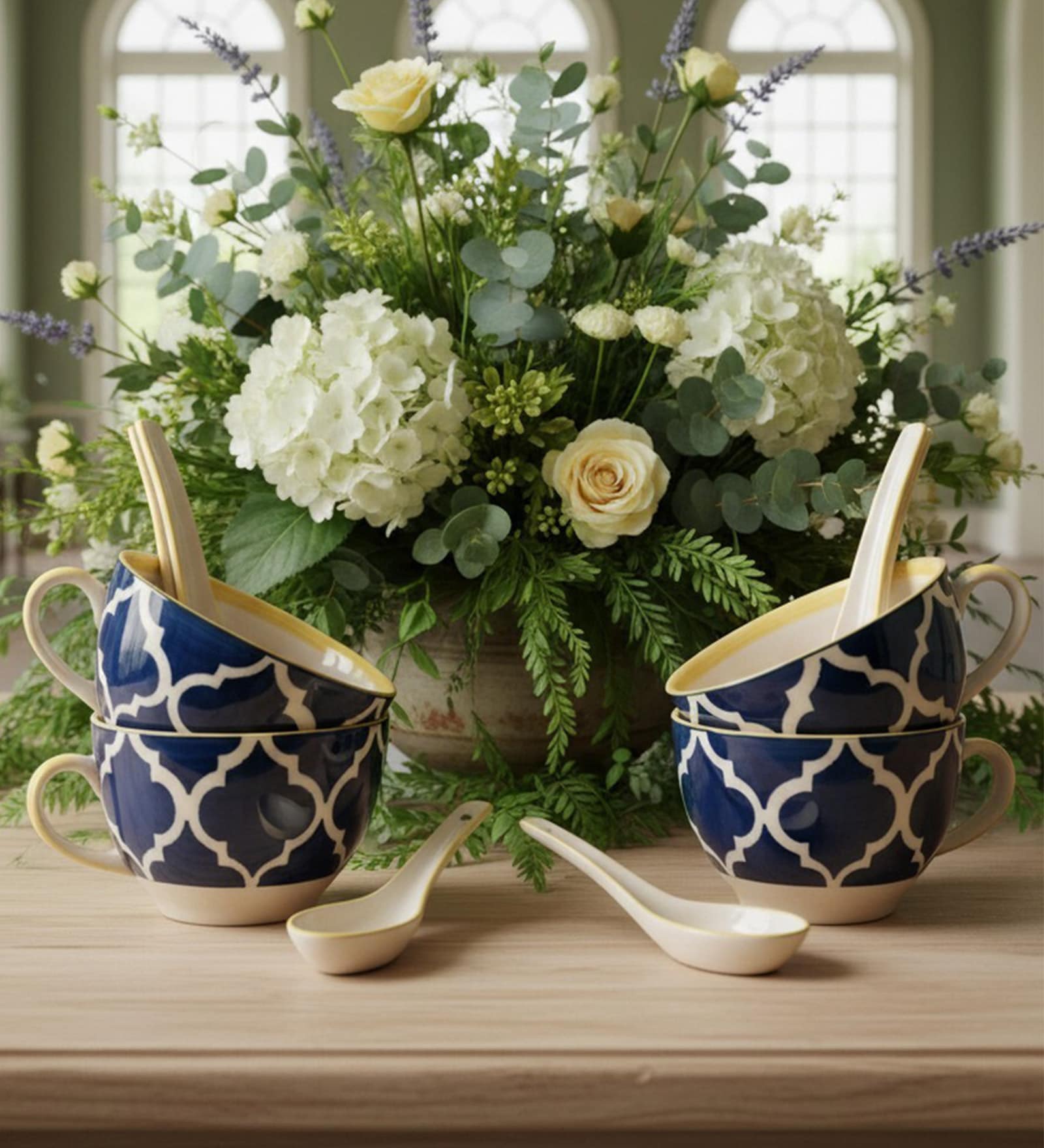 Blue Umrao Ceramic Bowl Set of 4(300Ml Each)