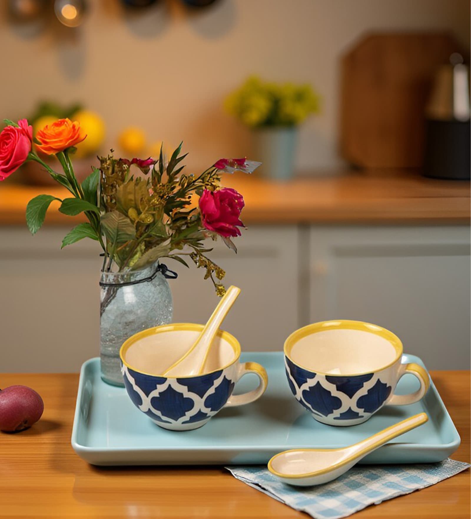 Blue Umrao Ceramic Soup Bowl Set of 2(300ml Each)