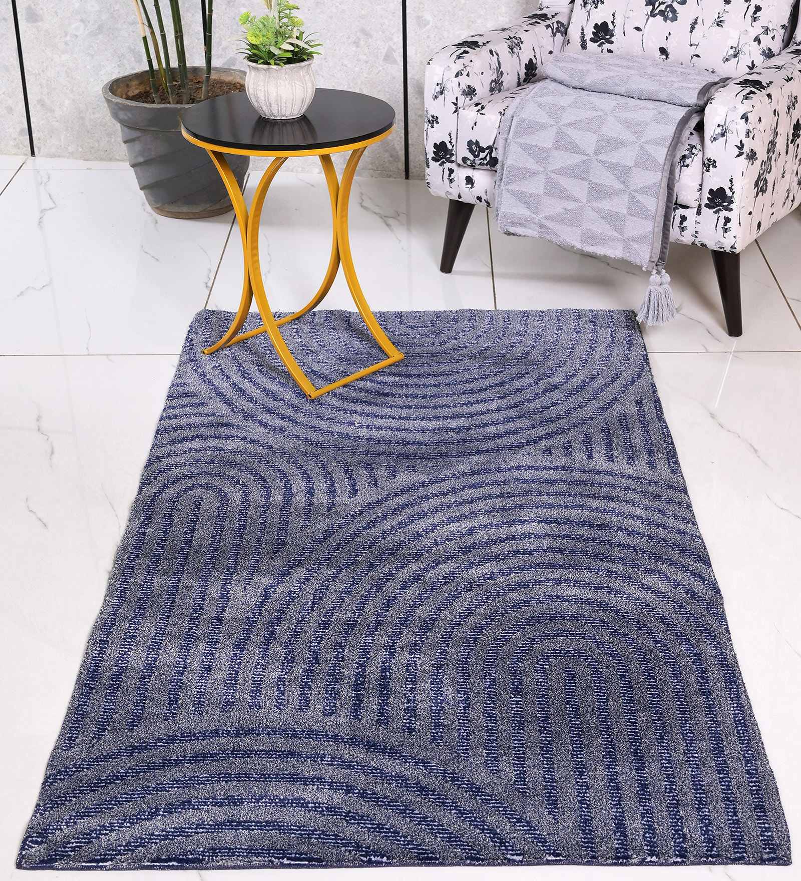 Blue Uval Modern Pile 3X5 Ft Carpet