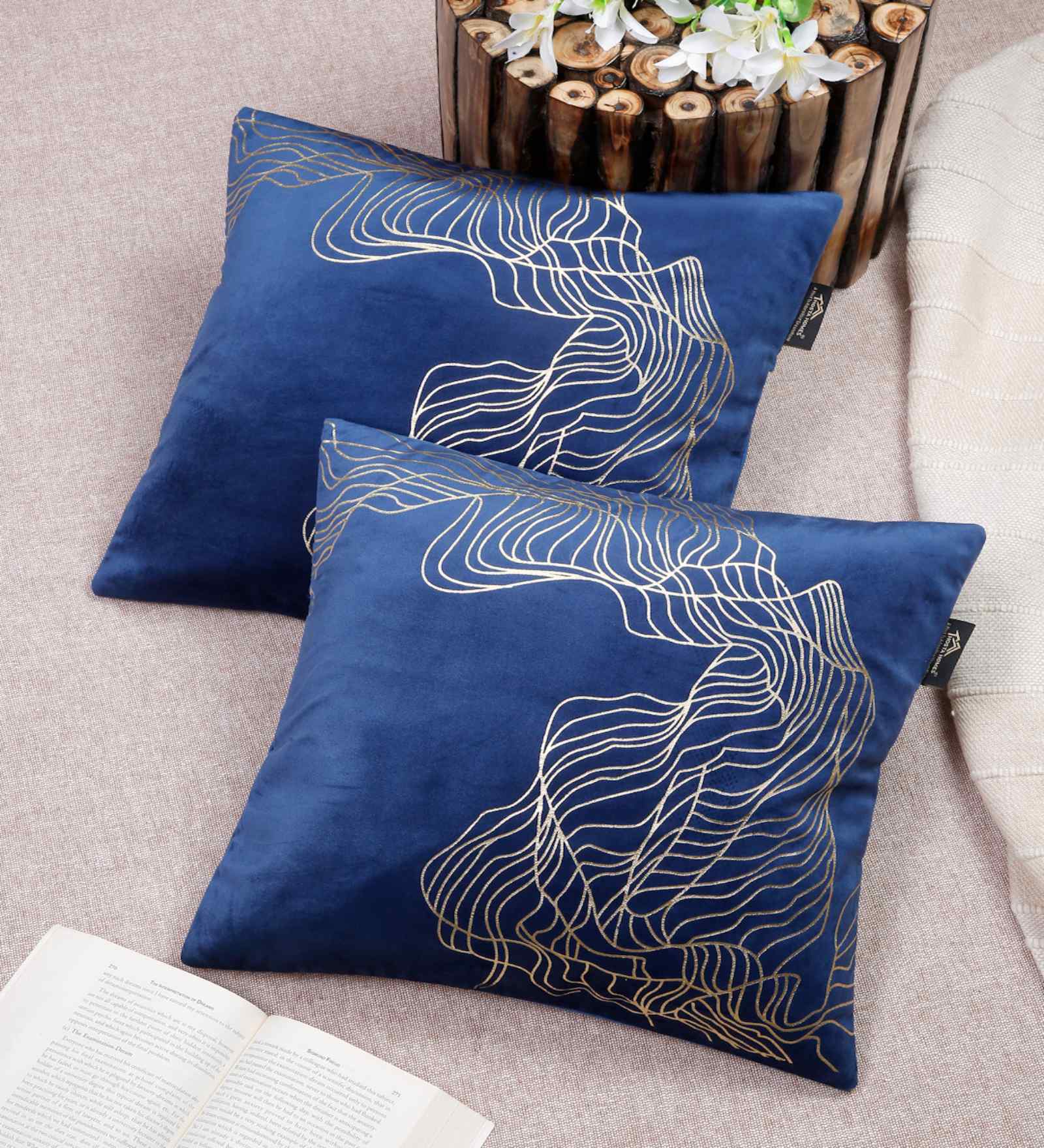 Blue Velvet Abstract 16X16 Inches Cushion Covers (Pack of 2)