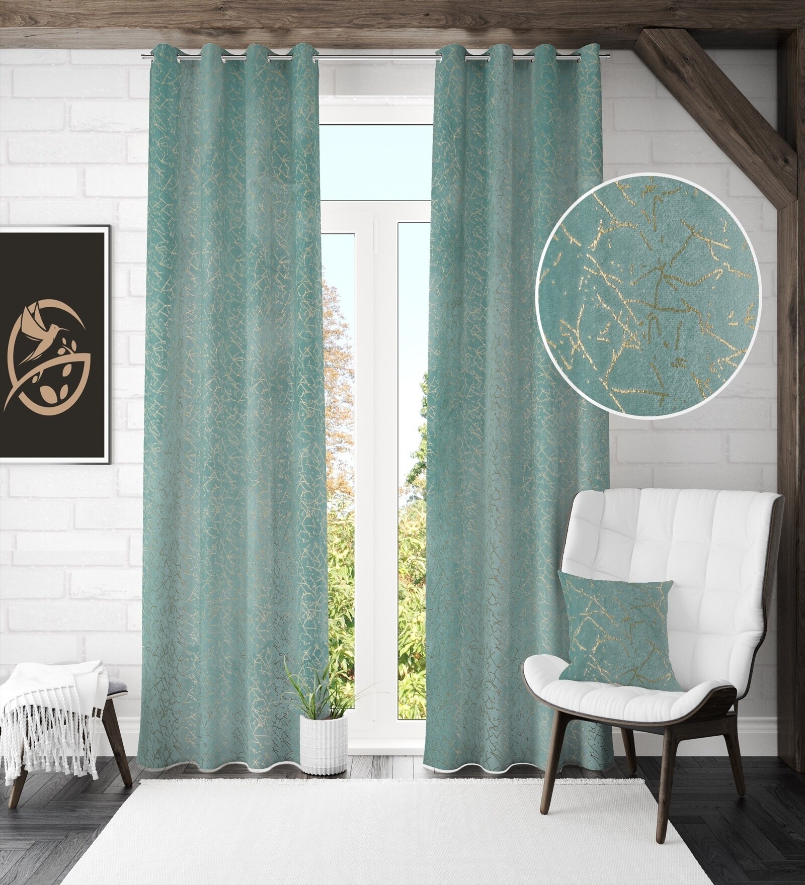 Blue Velvet Abstract 7 Foot Ring Top Door Curtain