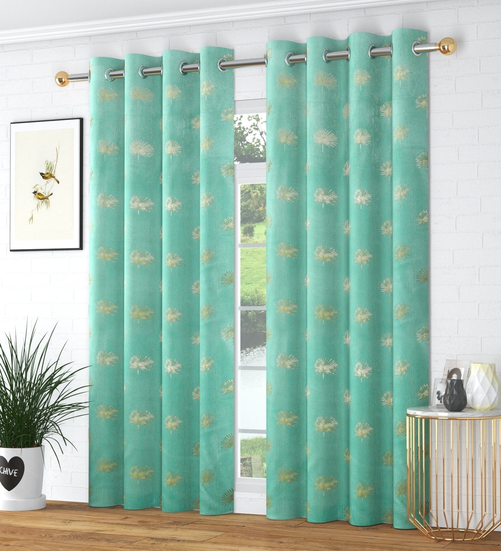 Blue Velvet Abstract 7 Foot Ring Top Door Curtains Set Of 2