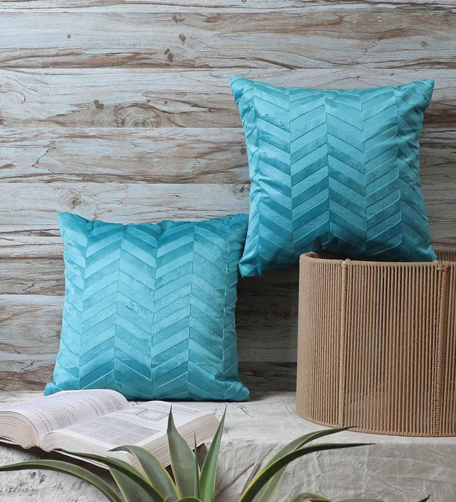 Blue Velvet Geometric 16x16 inches Cushion Covers (Pack of 2)