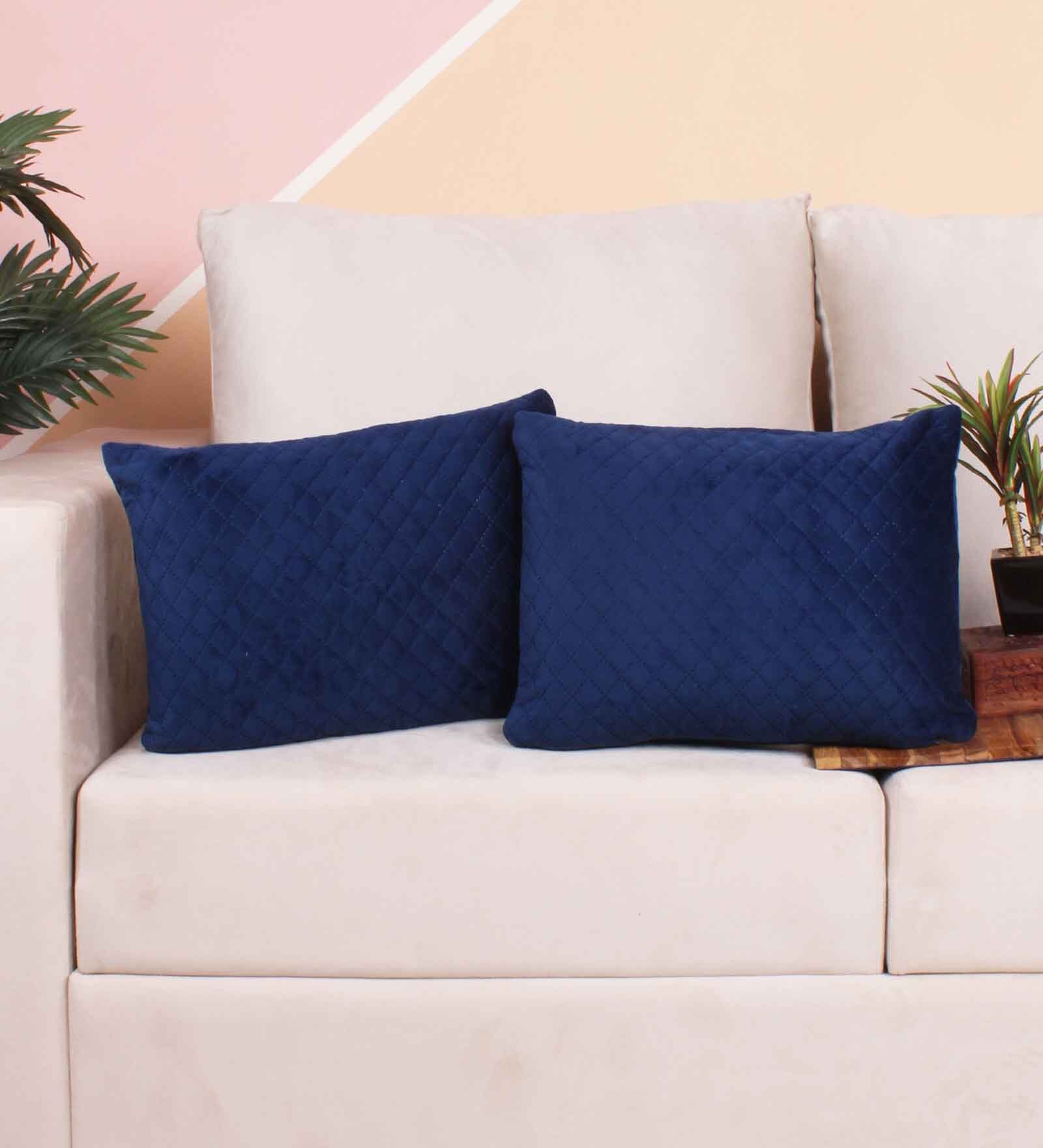 Blue Velvet Solid 12x18 inches Cushion Covers (Pack of 2)