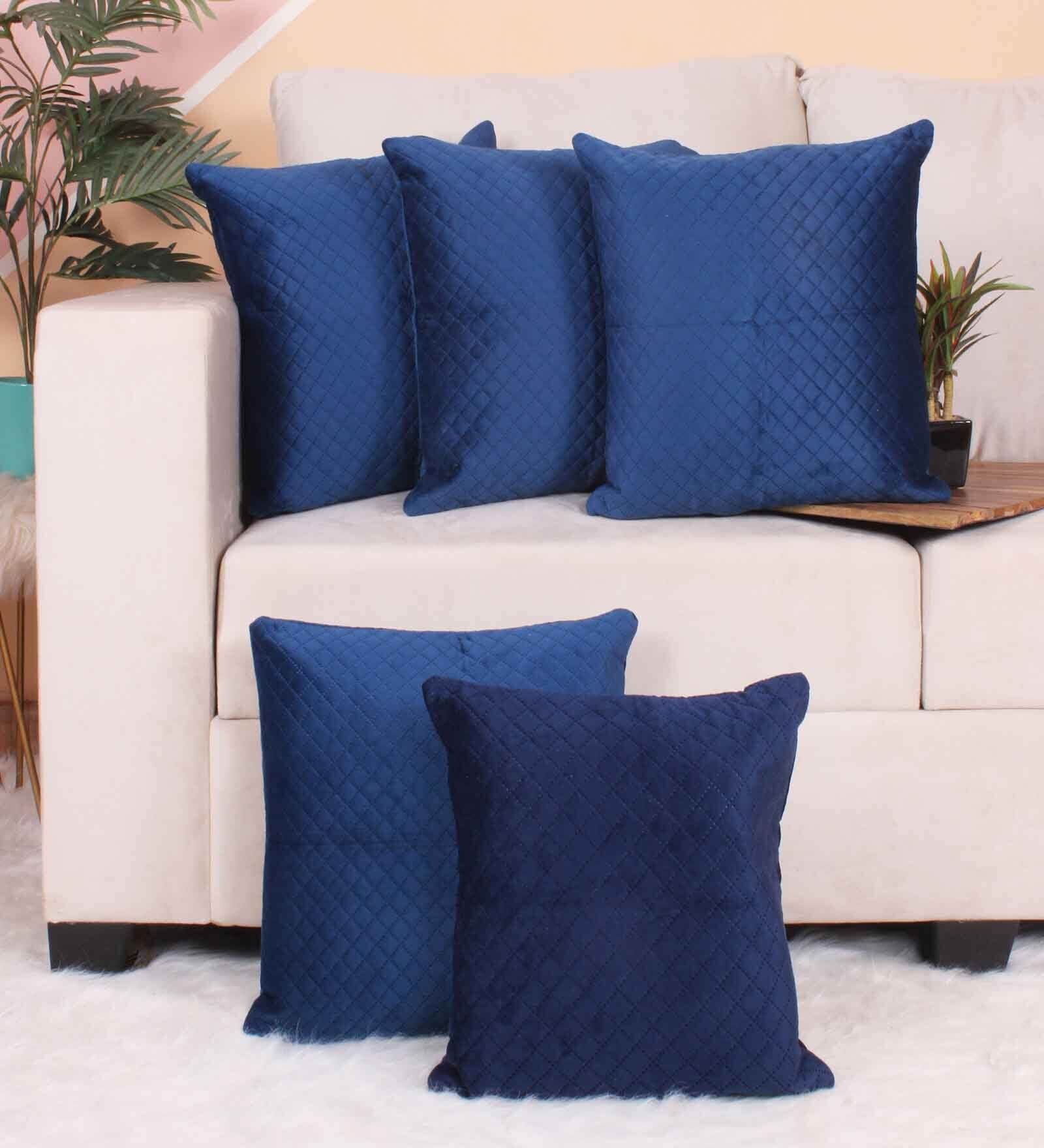 Blue Velvet Solid 16x16 inches Cushion Covers (Pack of 5)