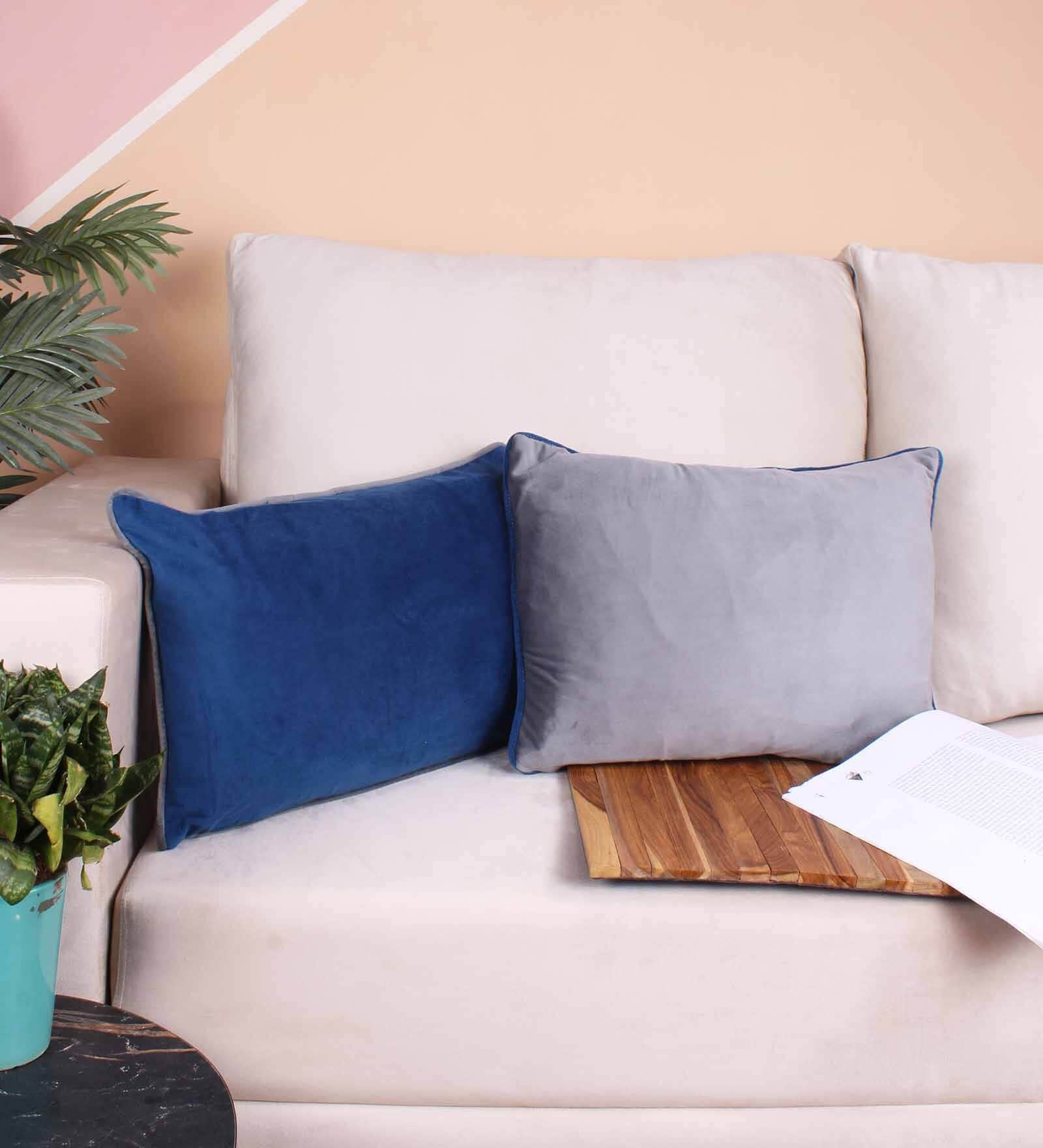 Blue Velvet Solids 18x12 inches Cushion Covers (Pack of 2)