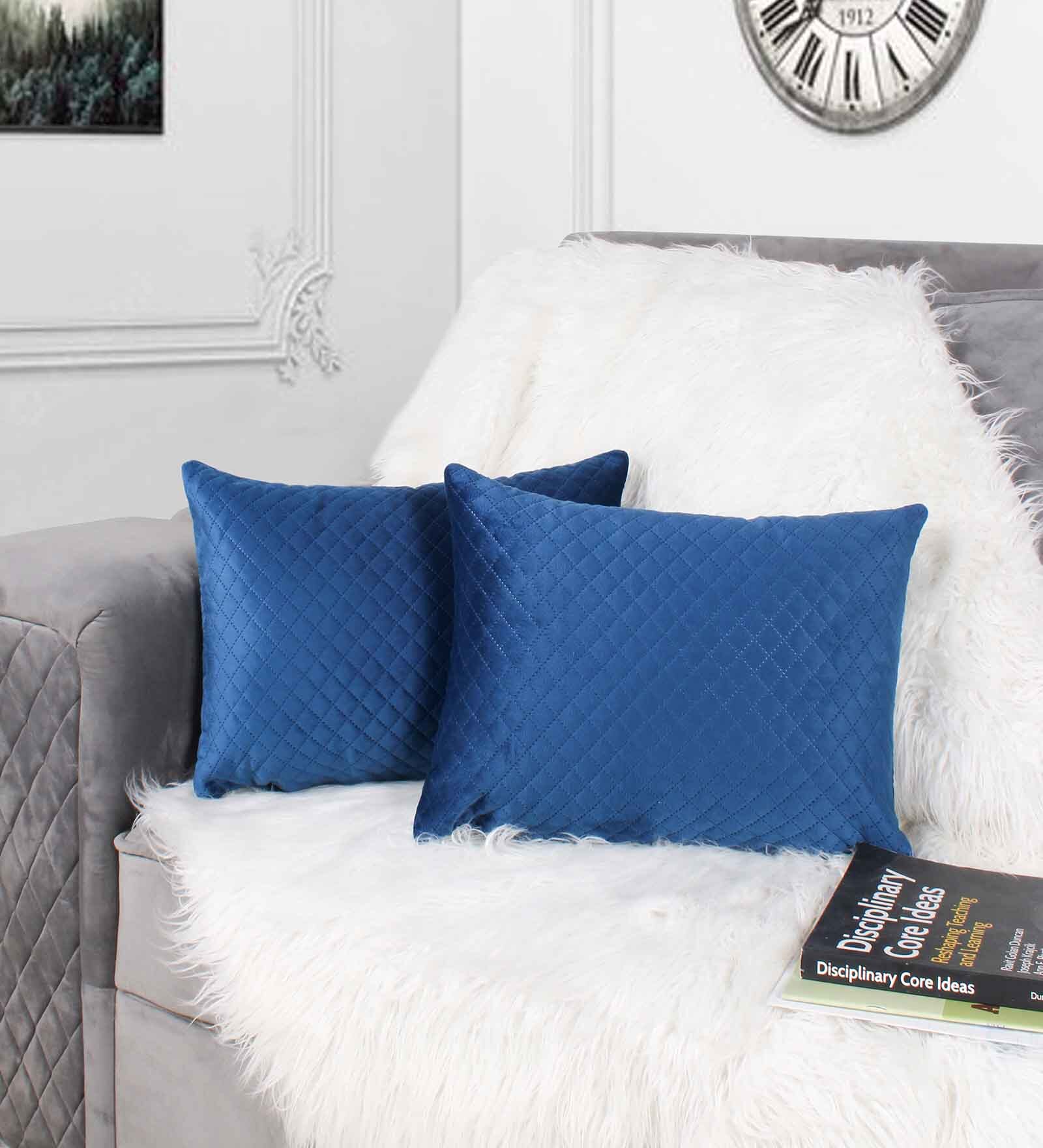 Blue Velvet Solids 18x12 inches Cushion Covers (Pack of 2)