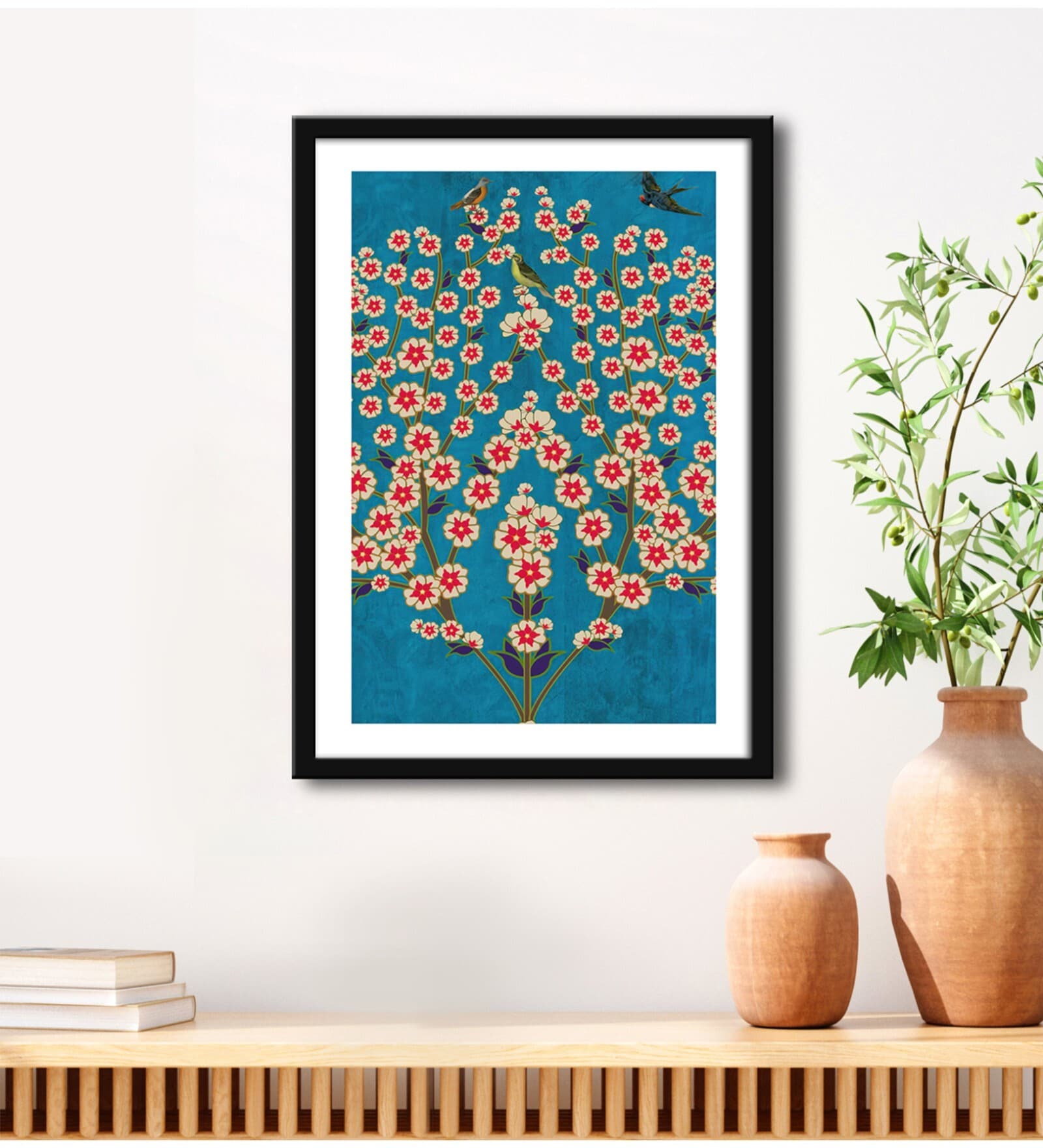 Flower With Bird Blue Vinyl Painting