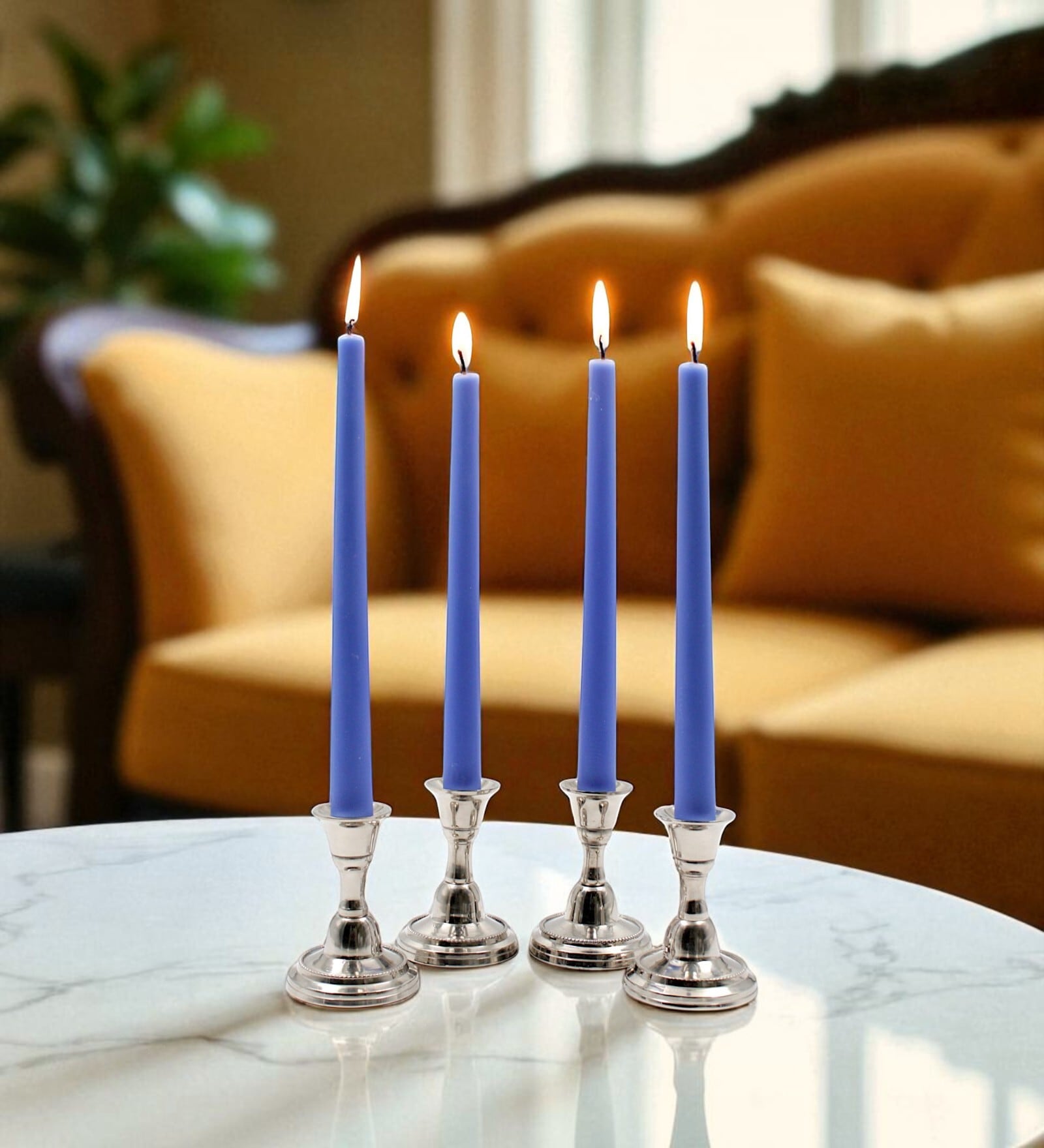 Blue Wax Taper Candles Set Of 4