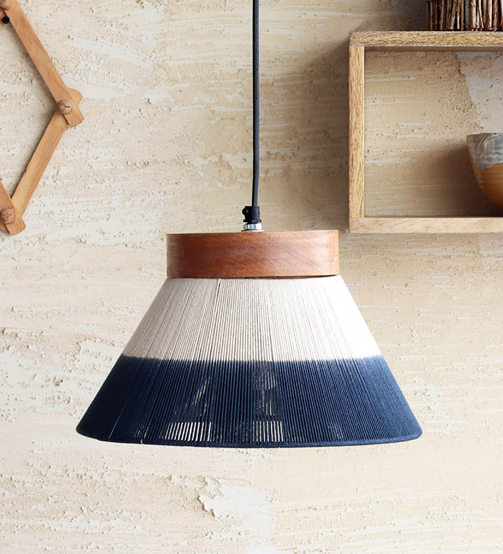 Torres Blue Wood Hanging Light