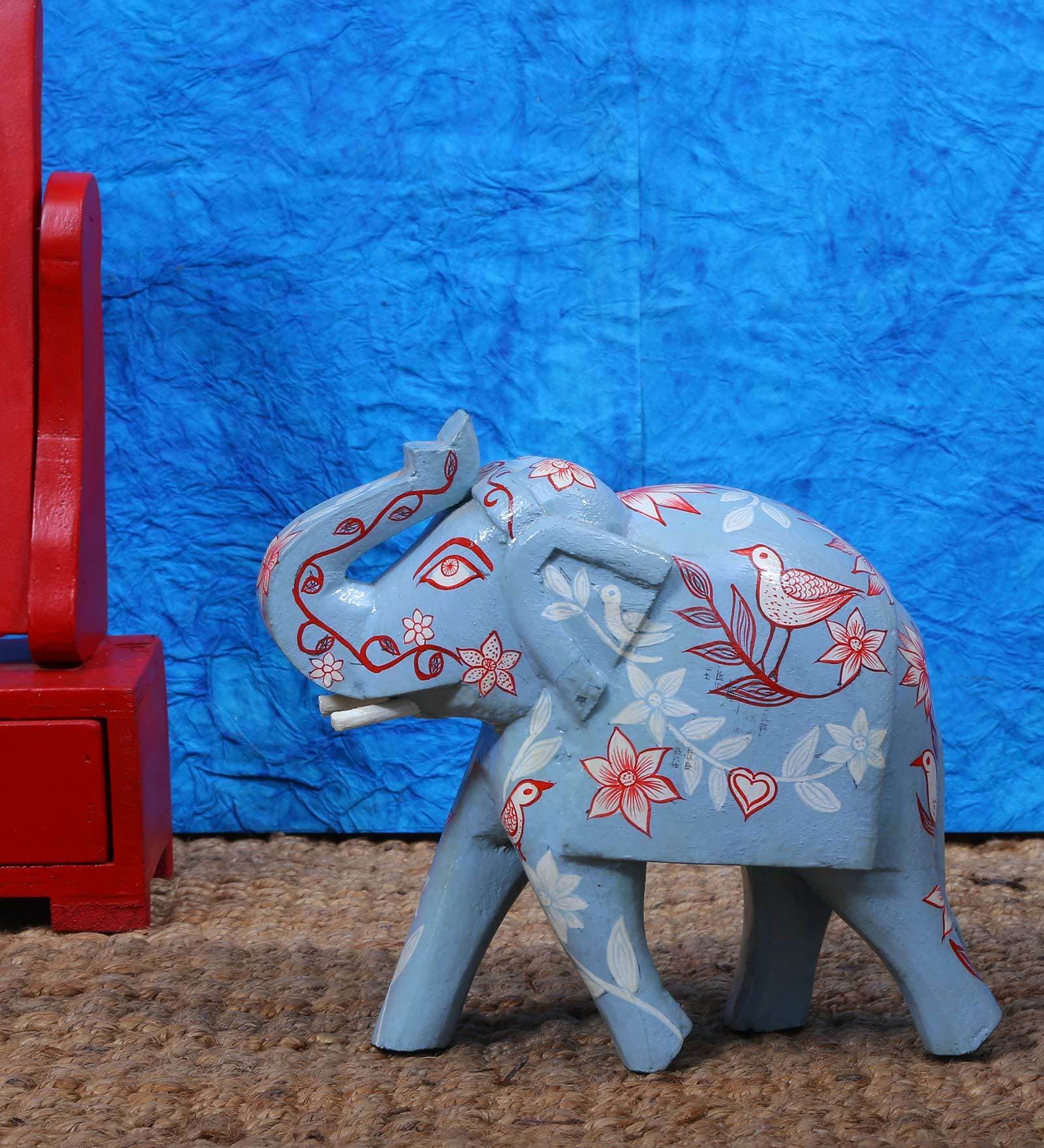 Blue Wood Elephant Animal Figurine