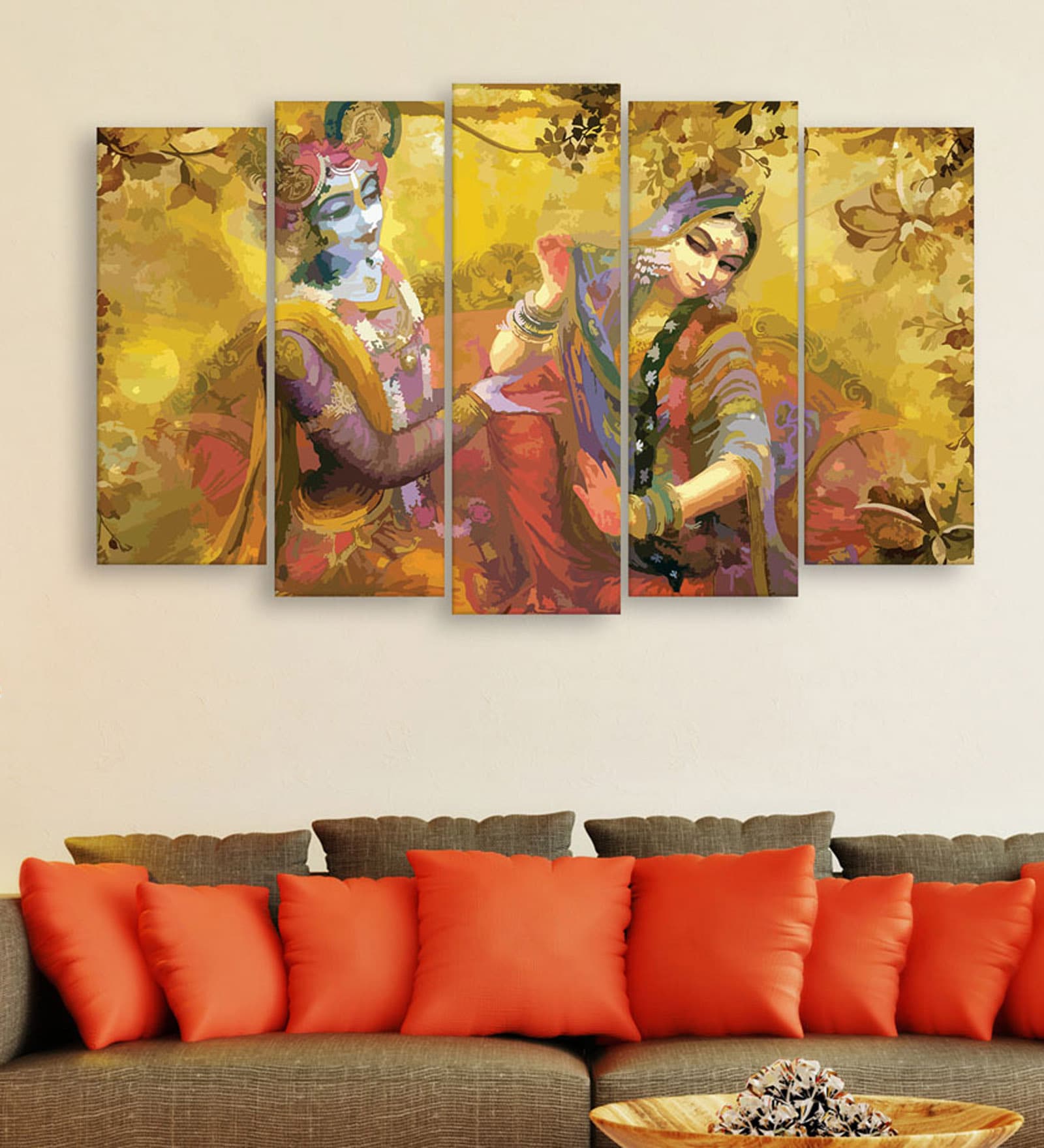 Flow Yellow Wood Framed Spiritual Art Panel Set of 5