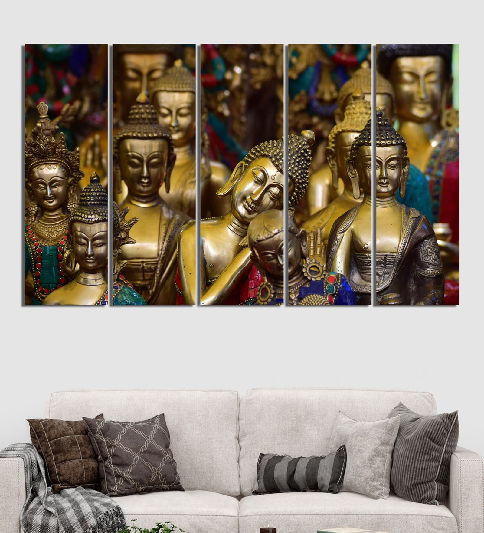 Artist Brown Wood Framed Spiritual Art Panel Set of 5