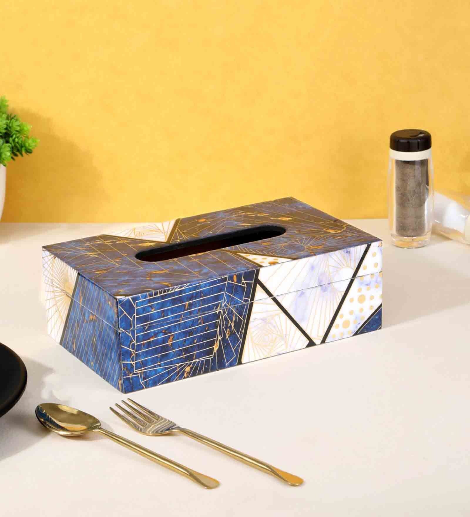Blue Wood Tissue Holder