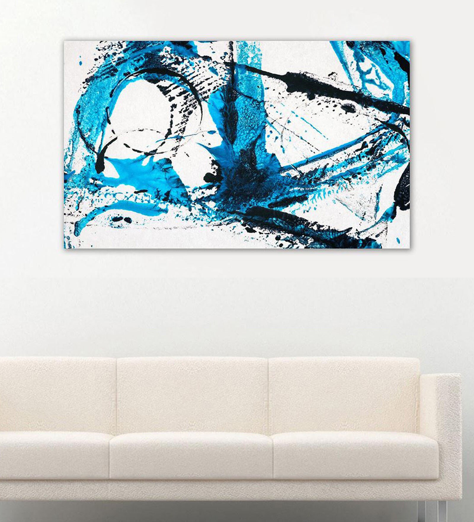 Buy Blue Wooden Framed Printed Landscape Abstract Canvas Art Print by ...