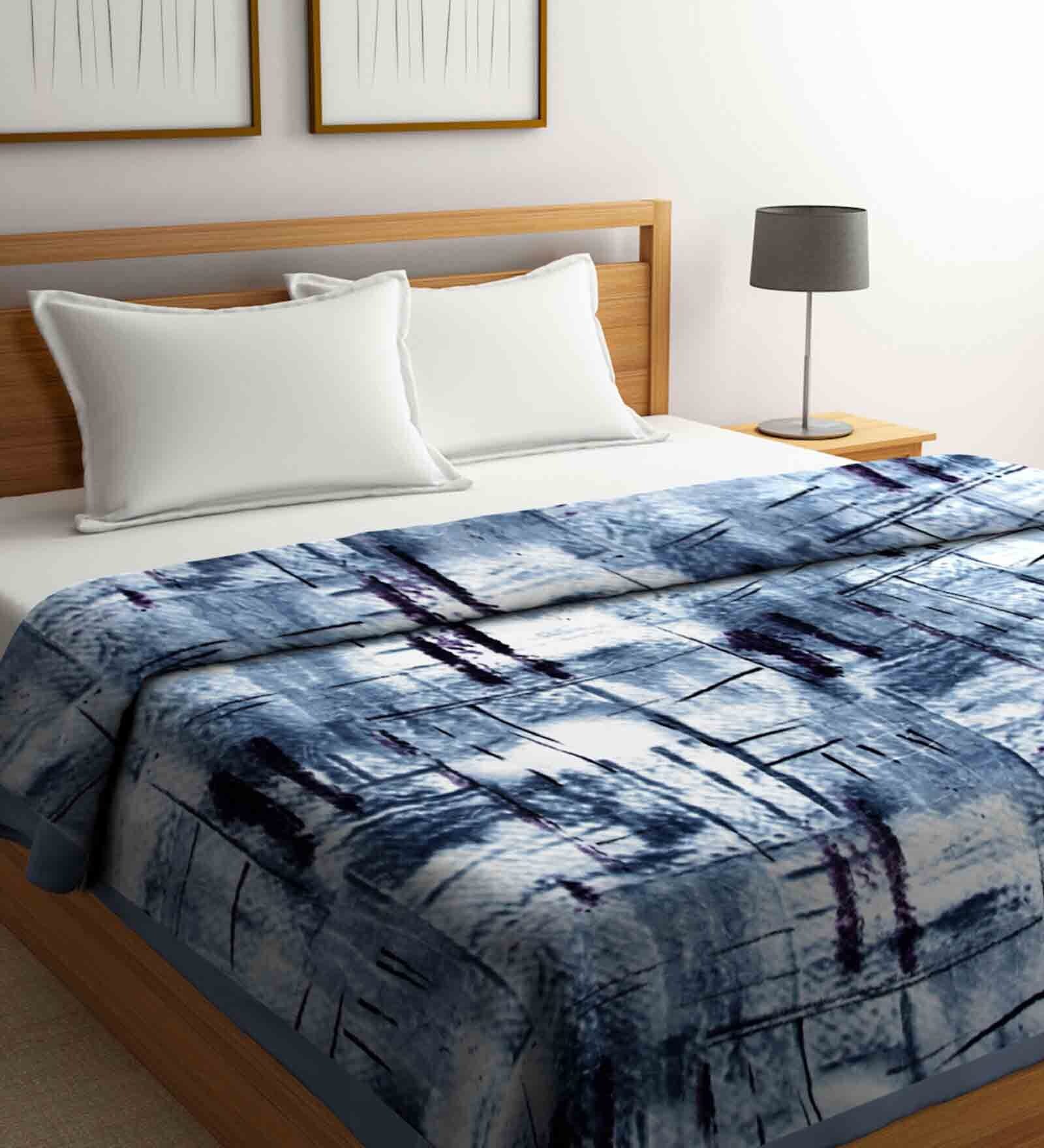 Buy Blue Abstract Wool 1000 GSM Double Bed Blanket by Klotthe at 73% ...