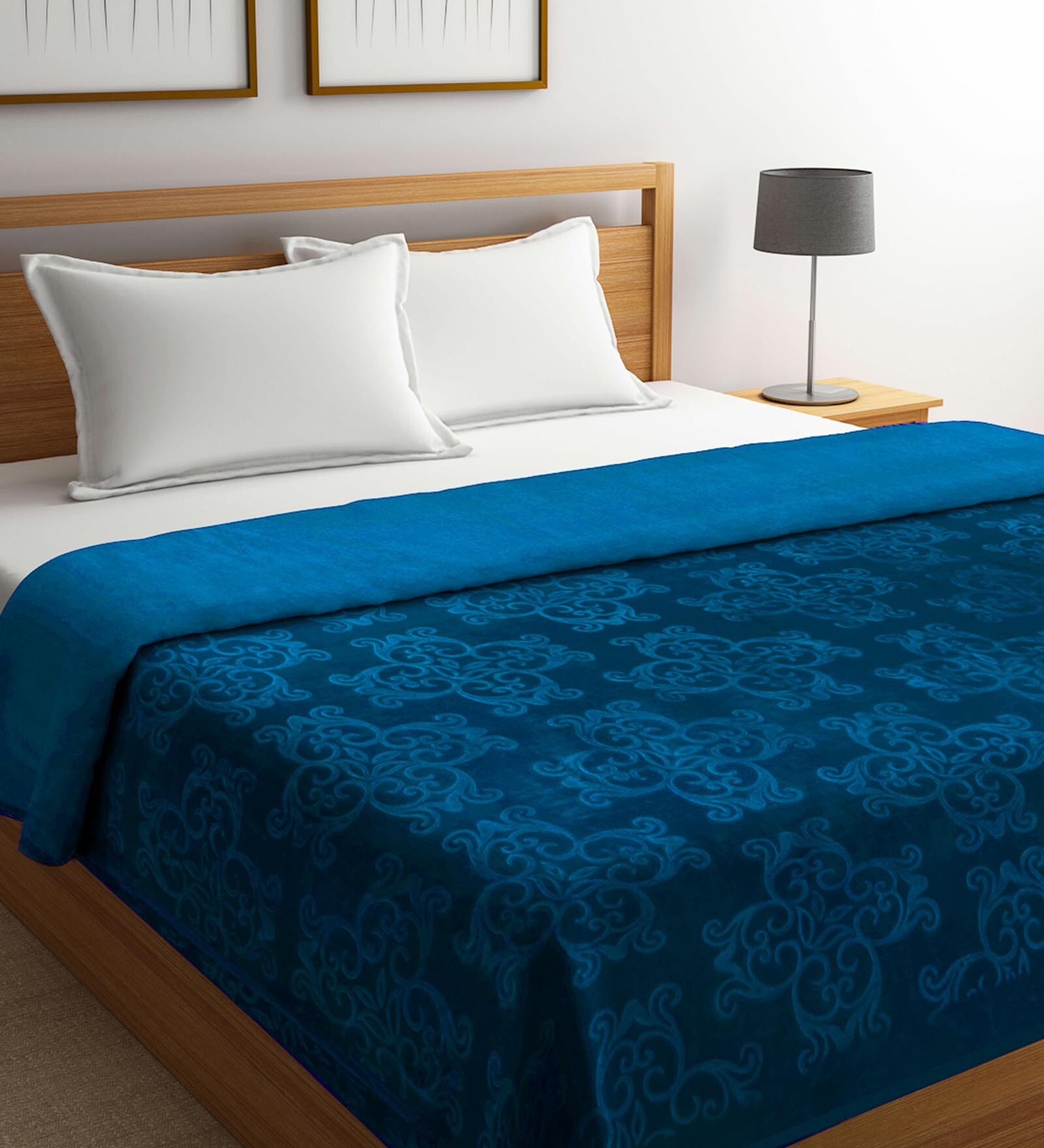 Buy Blue Traditional Wool 550 GSM Double Bed Blanket by Klotthe at 62% ...