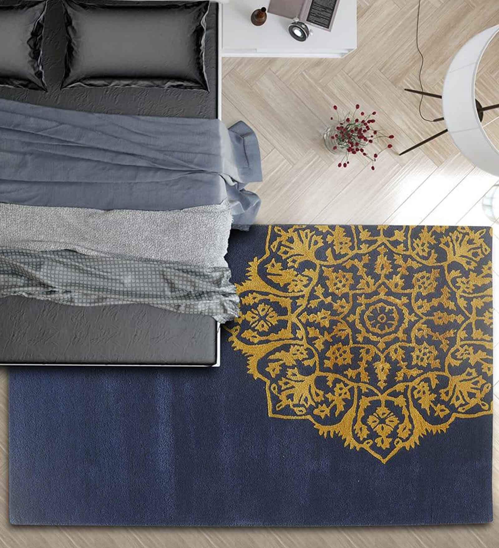 Buy Blue Wool And Art Silk Persian 5 x 7 Feet Hand Tufted Carpet
