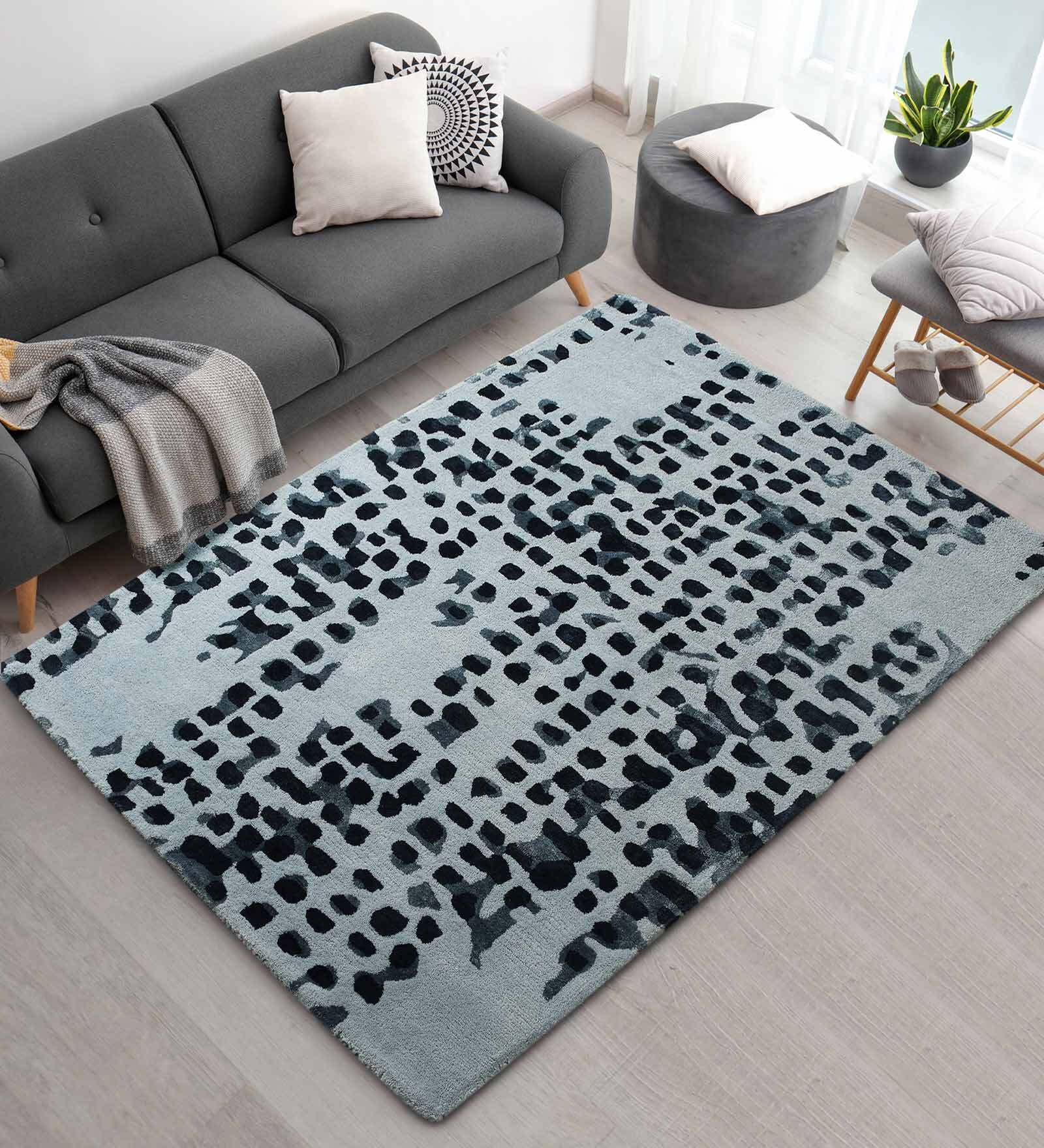 Buy Blue Wool and Viscose Abstract 4 x 6 Feet Hand Tufted Carpet