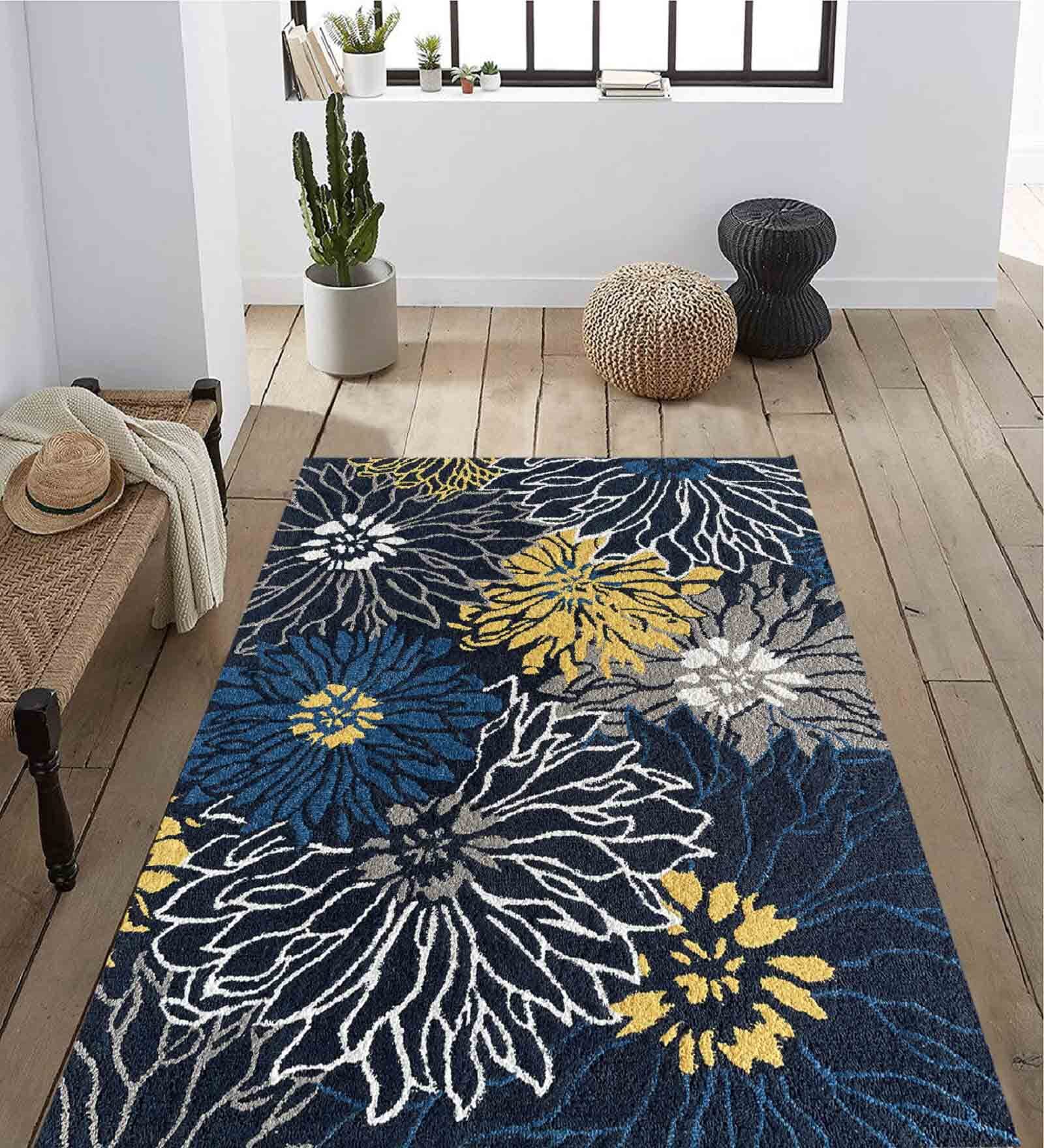 Blue Wool Floral 4 x 6 Feet Hand Tufted Carpet Hand Tufted Carpet