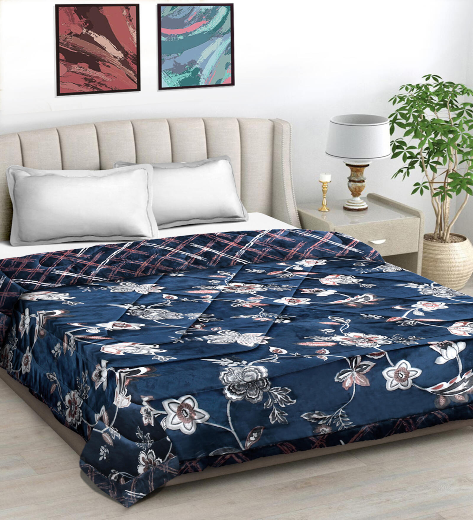 Buy Blue Wool Floral 950 GSM Double Bed Quilt by FABINALIV at 70 OFF